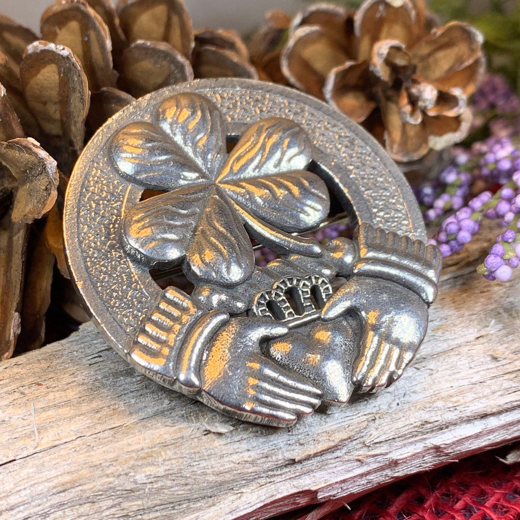 Classic Claddagh Shamrock Brooch