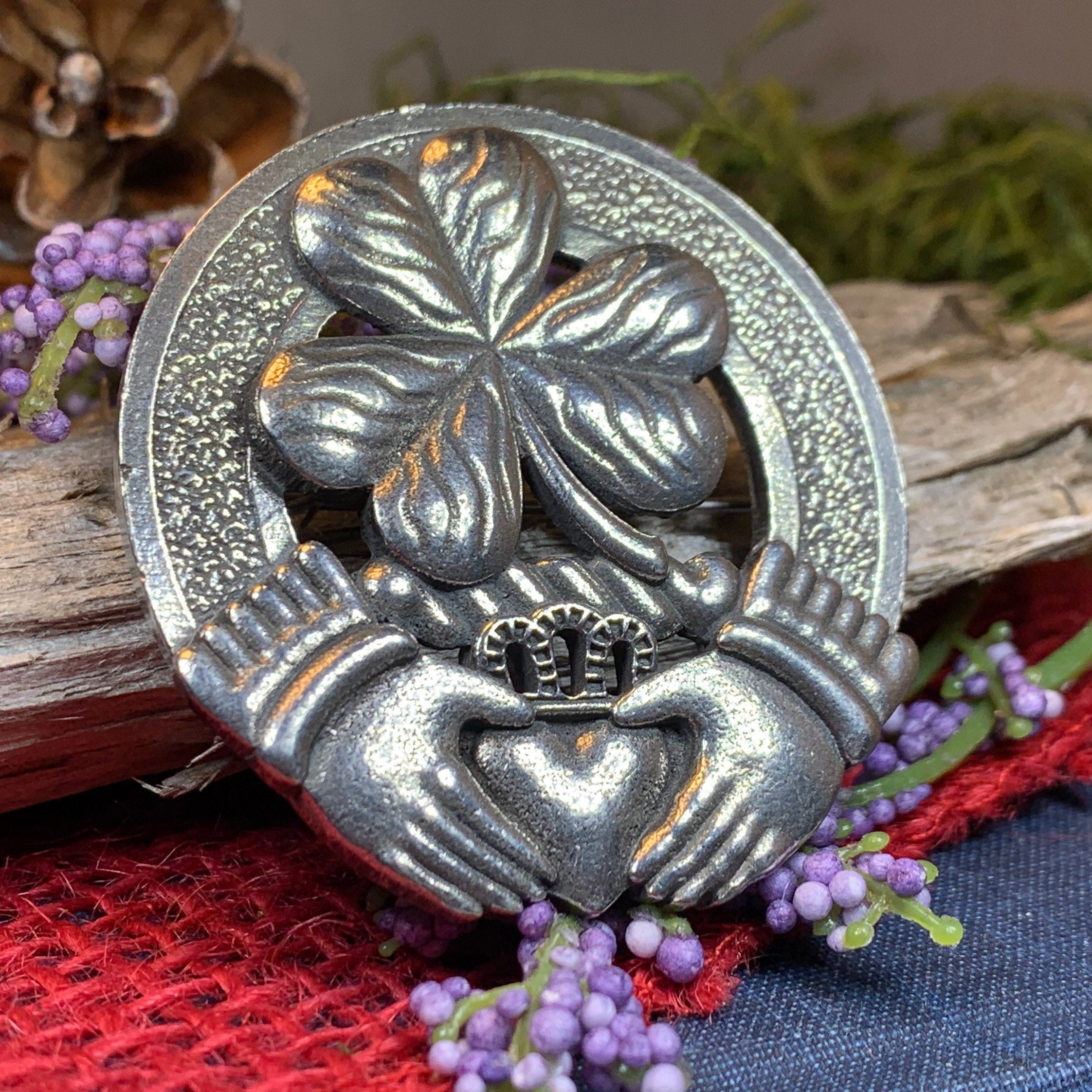 Classic Claddagh Shamrock Brooch