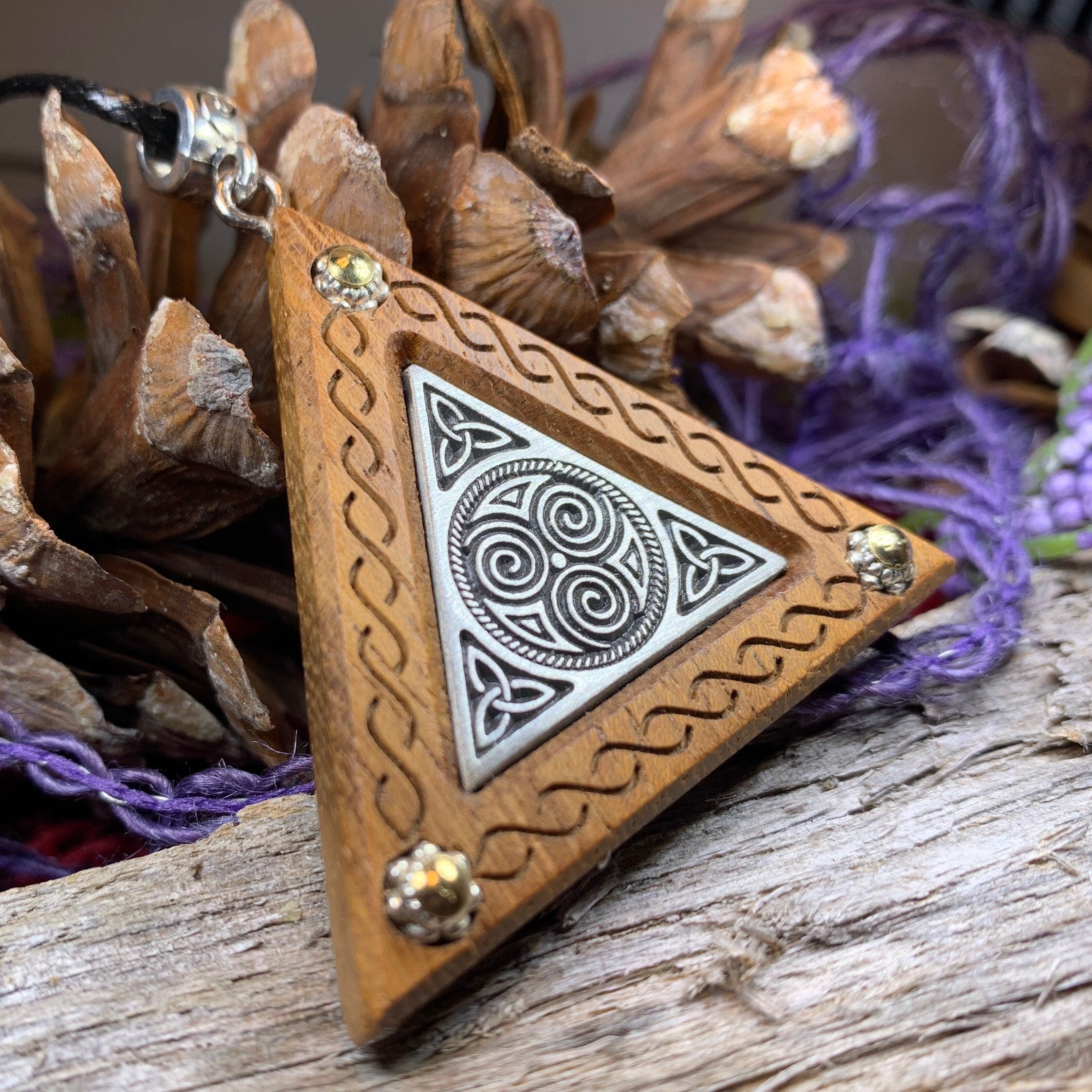 Black Walnut Triple Spiral Necklace