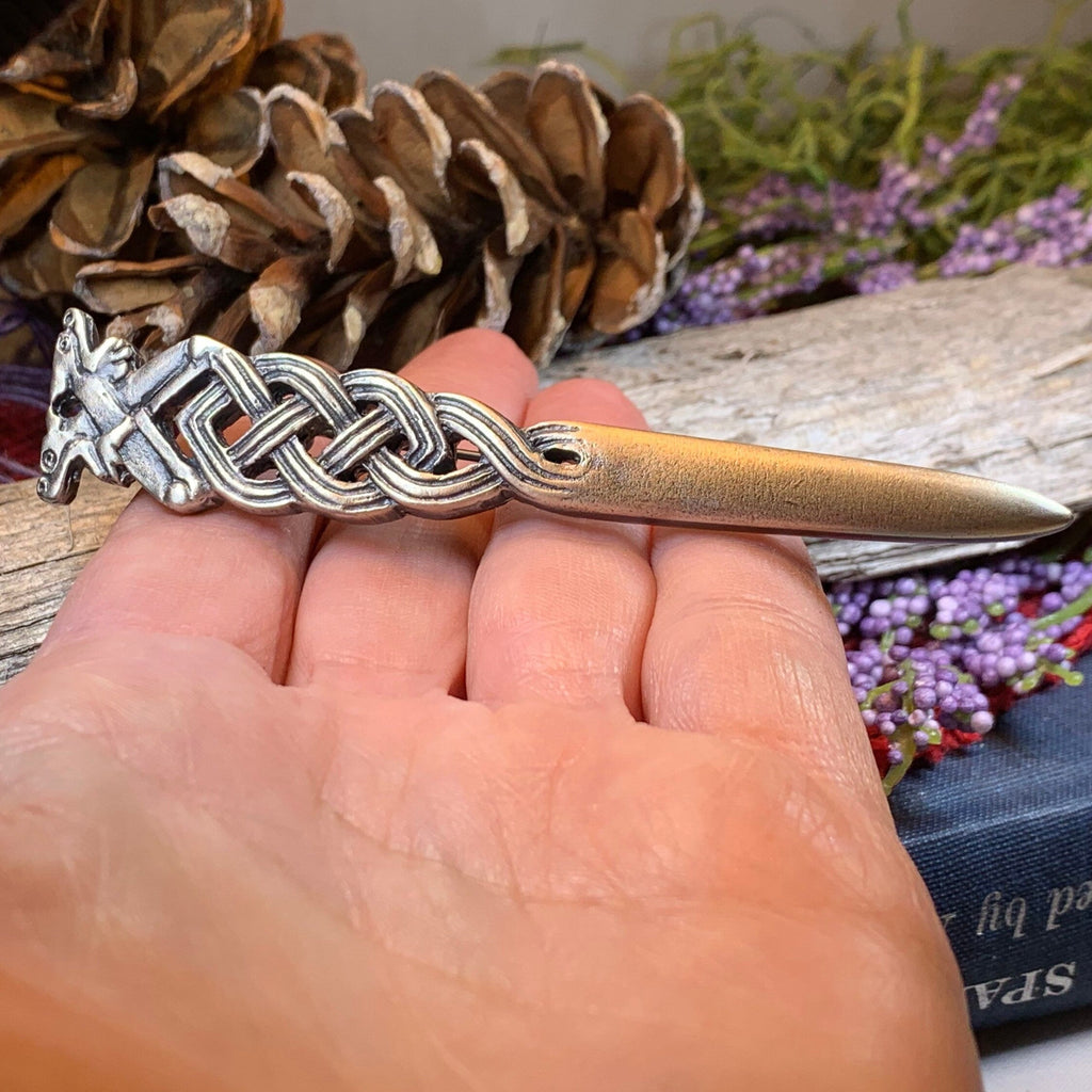 Celtic Double Wolf Kilt Pin