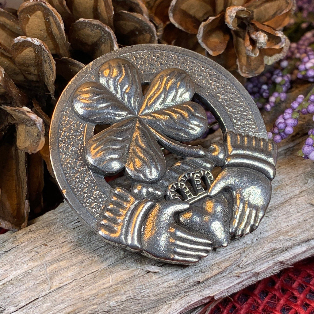 Classic Claddagh Shamrock Brooch