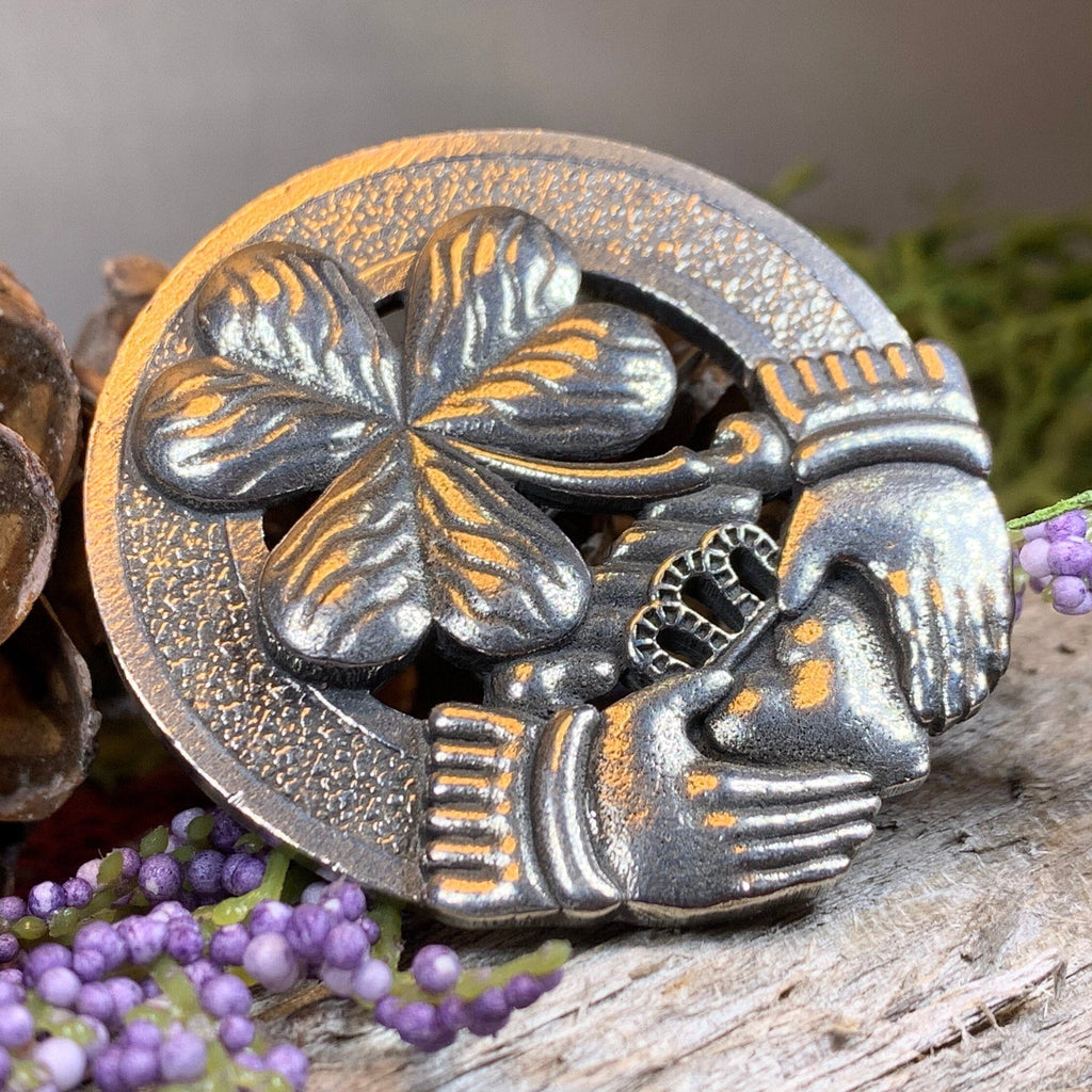 Classic Claddagh Shamrock Brooch