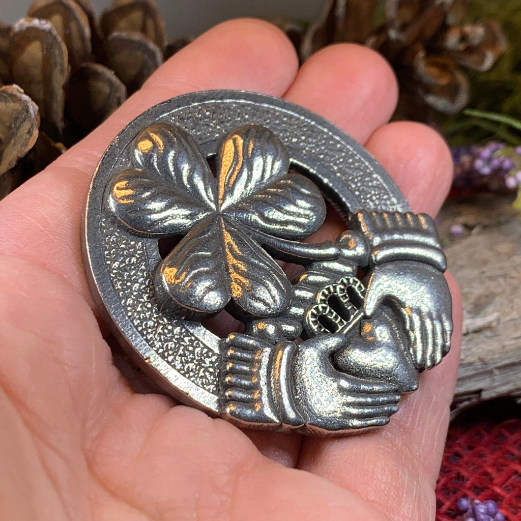 Classic Claddagh Shamrock Brooch