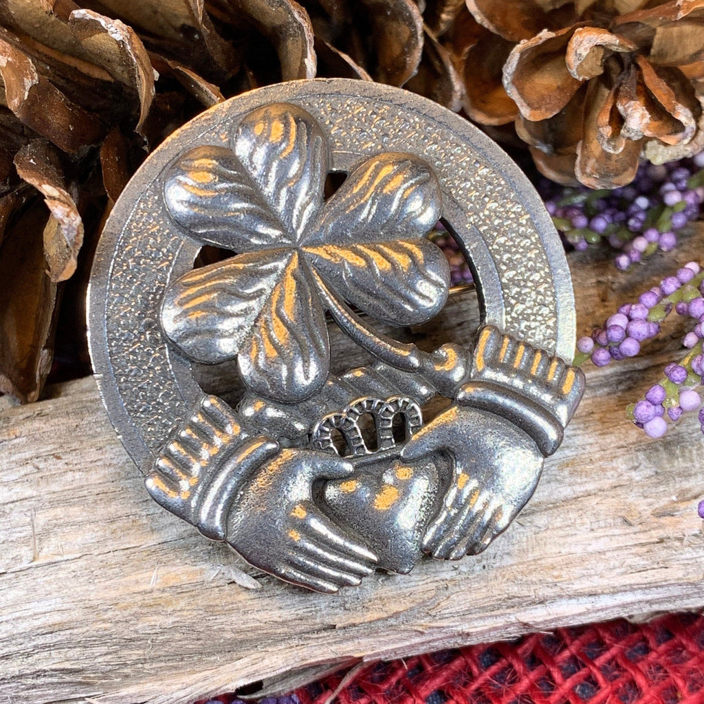 Classic Claddagh Shamrock Brooch