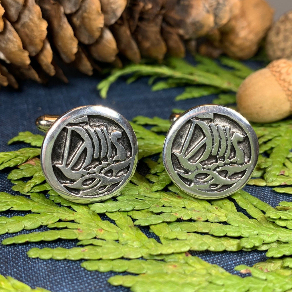 Viking Ship Pewter Cuff Links