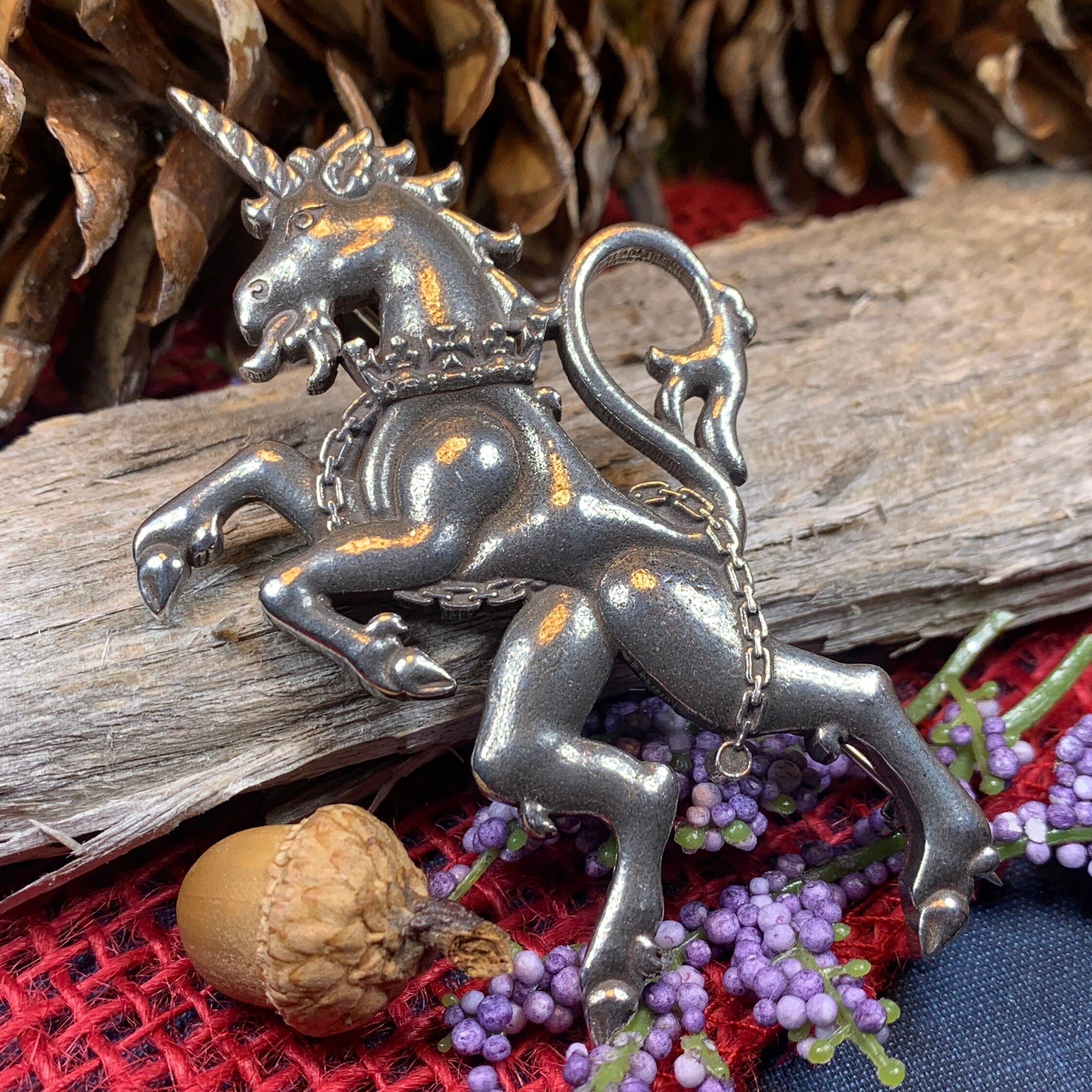 Giles Unicorn of Scotland Tartan Pin
