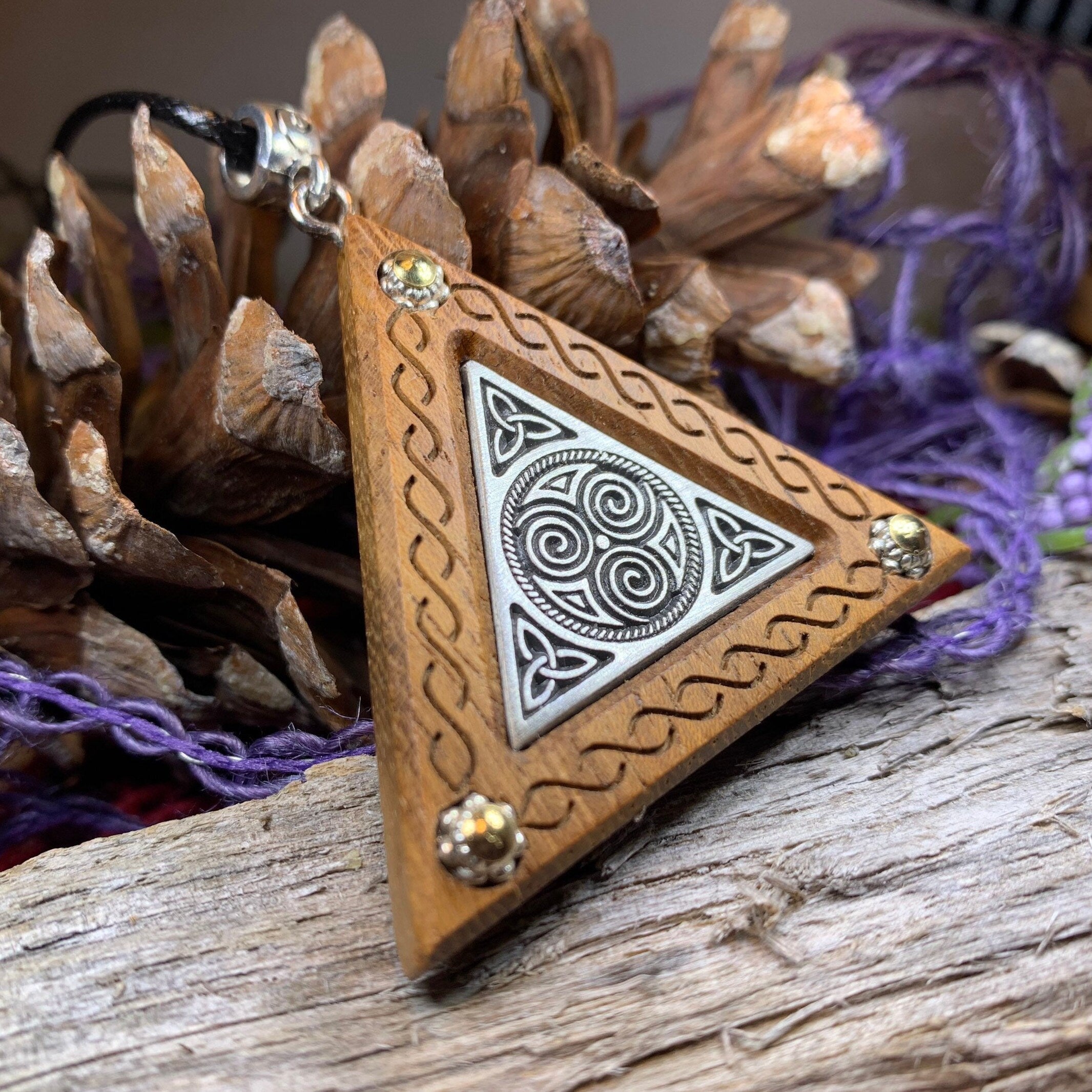 Black Walnut Triple Spiral Necklace