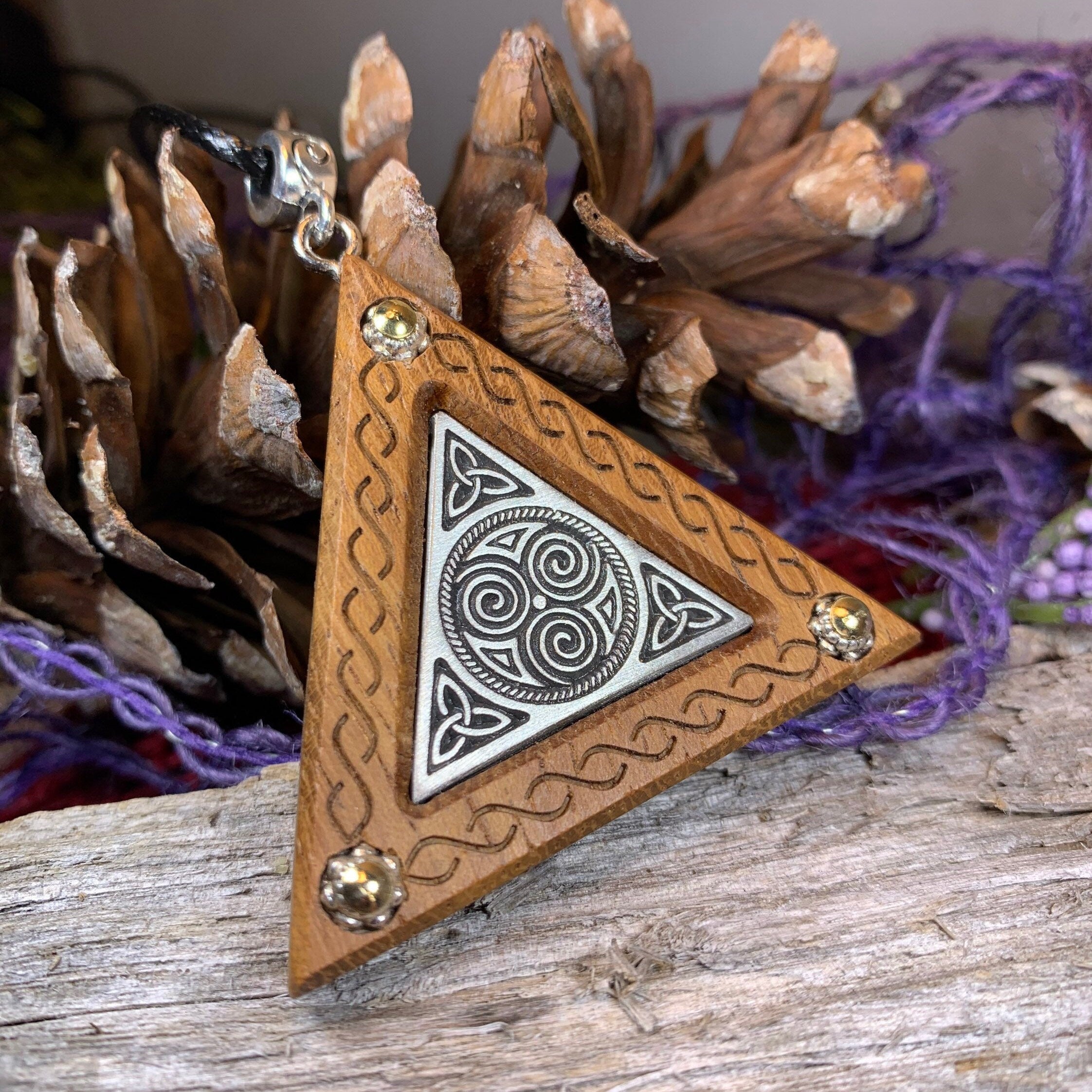 Black Walnut Triple Spiral Necklace