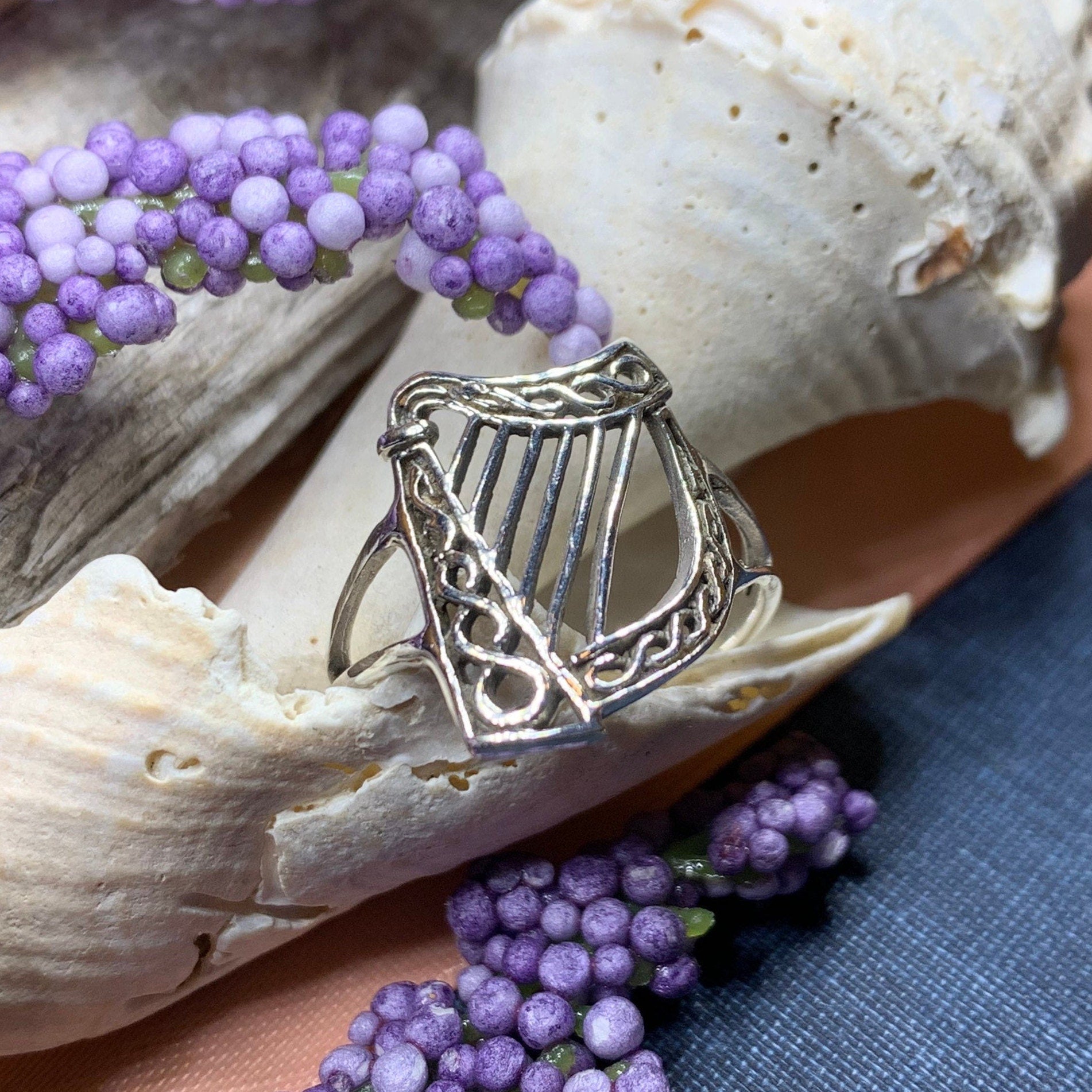 Green Isle Celtic Harp Ring