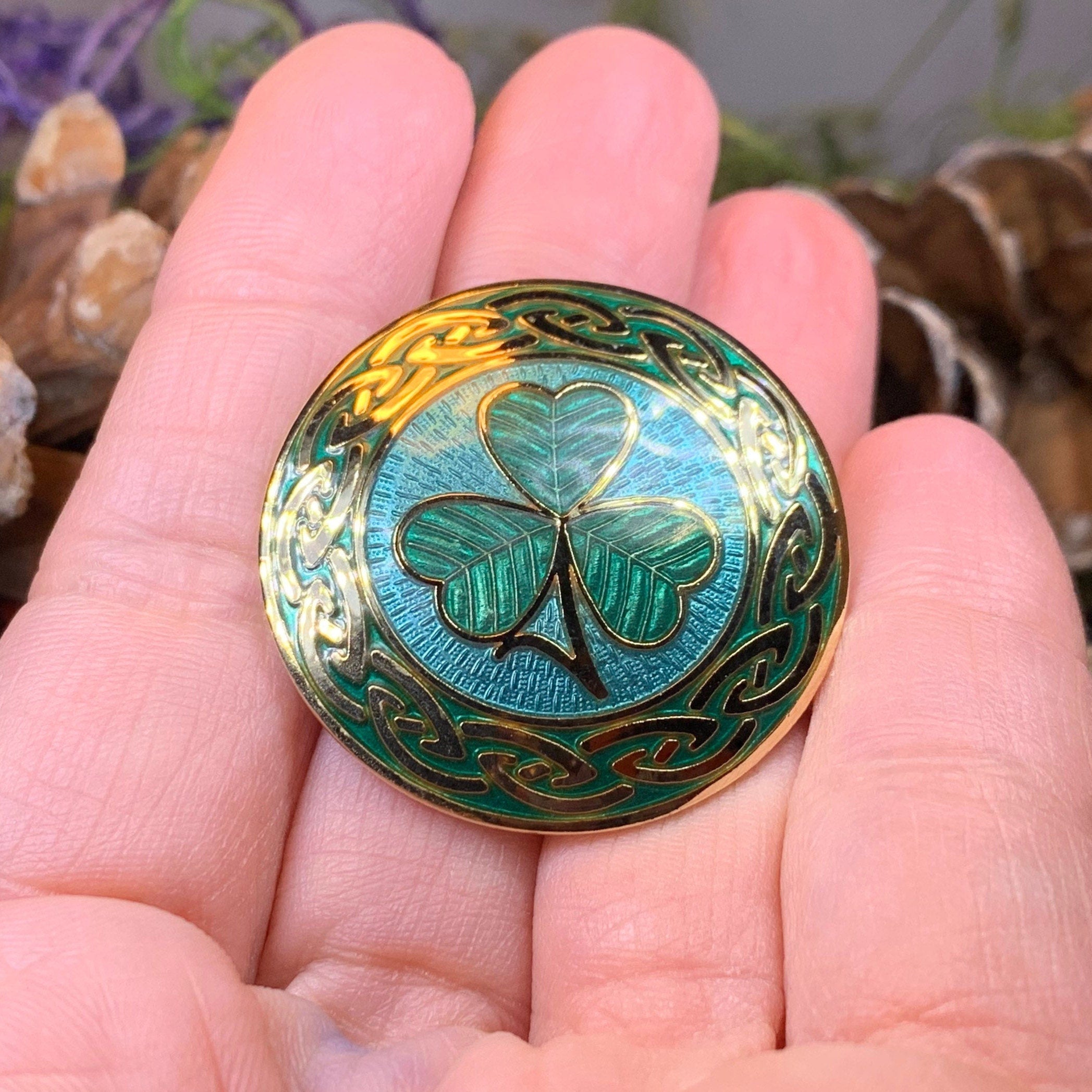 Celtic Shamrock Enamel Brooch