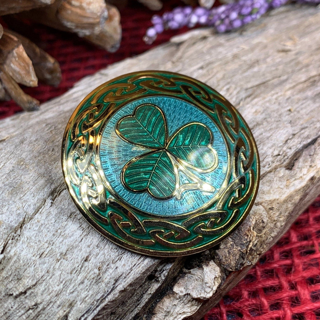 Celtic Shamrock Enamel Brooch