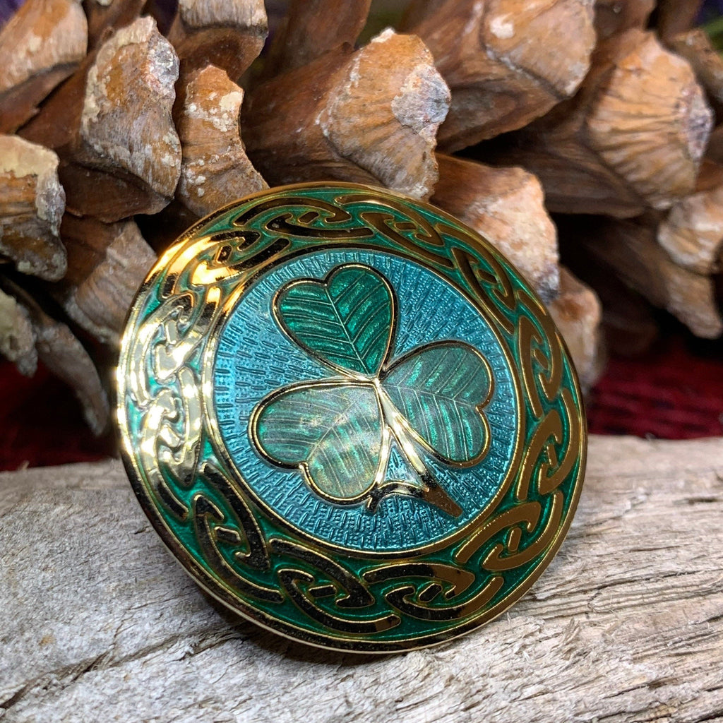 Celtic Shamrock Enamel Brooch