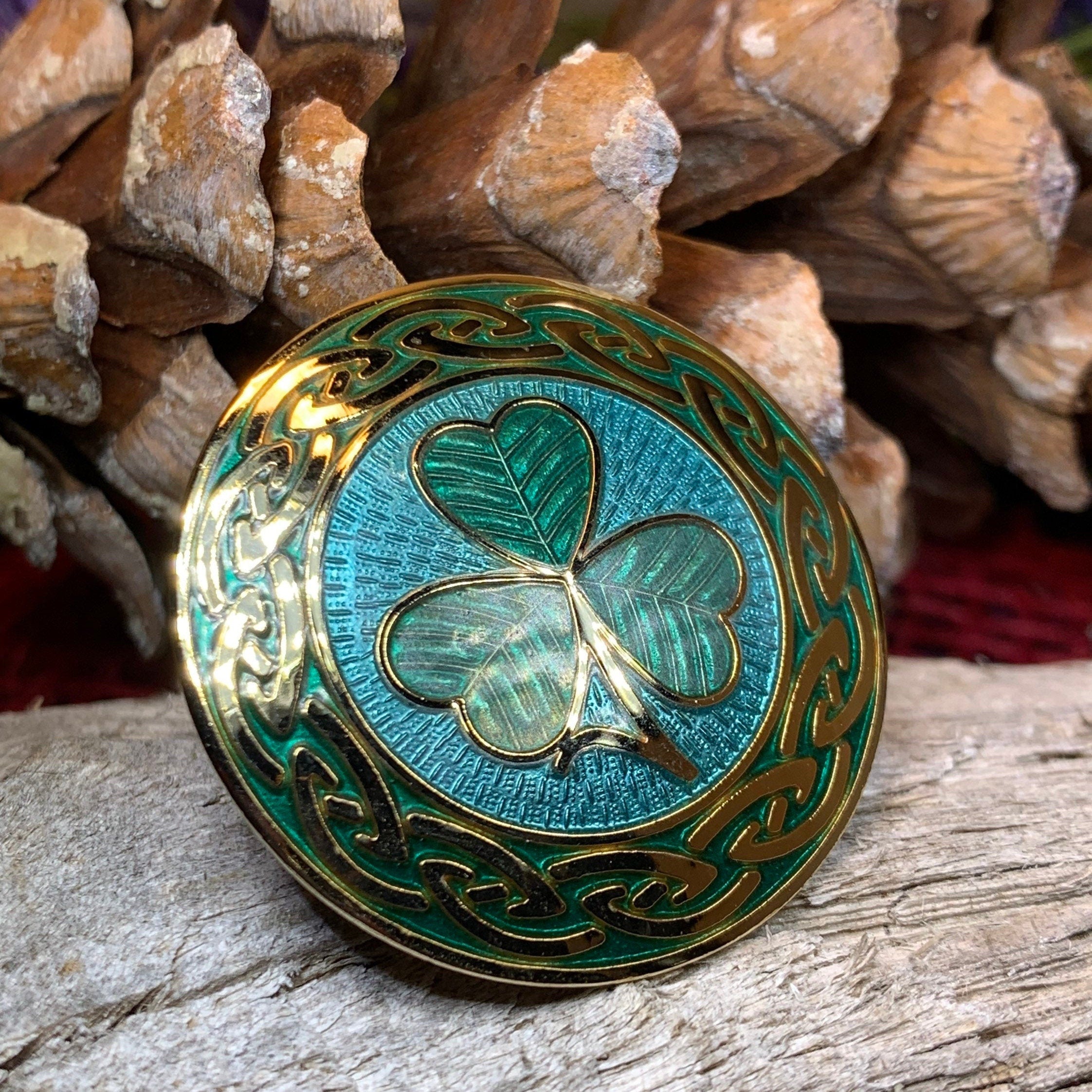Celtic Shamrock Enamel Brooch