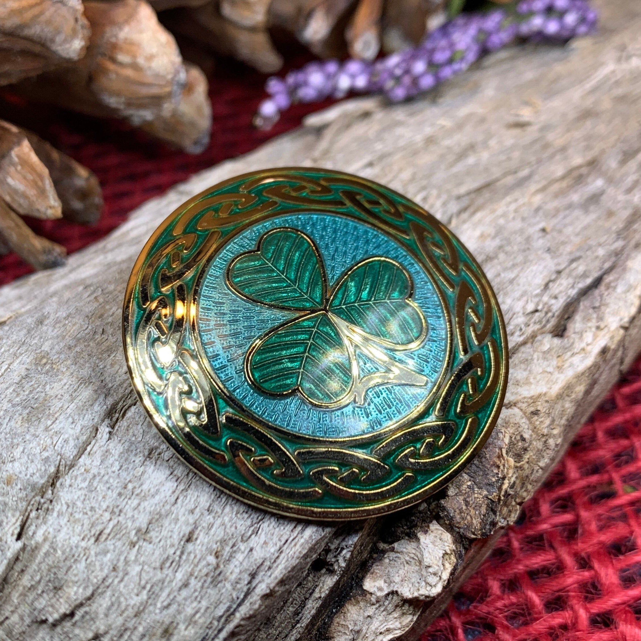 Celtic Shamrock Enamel Brooch