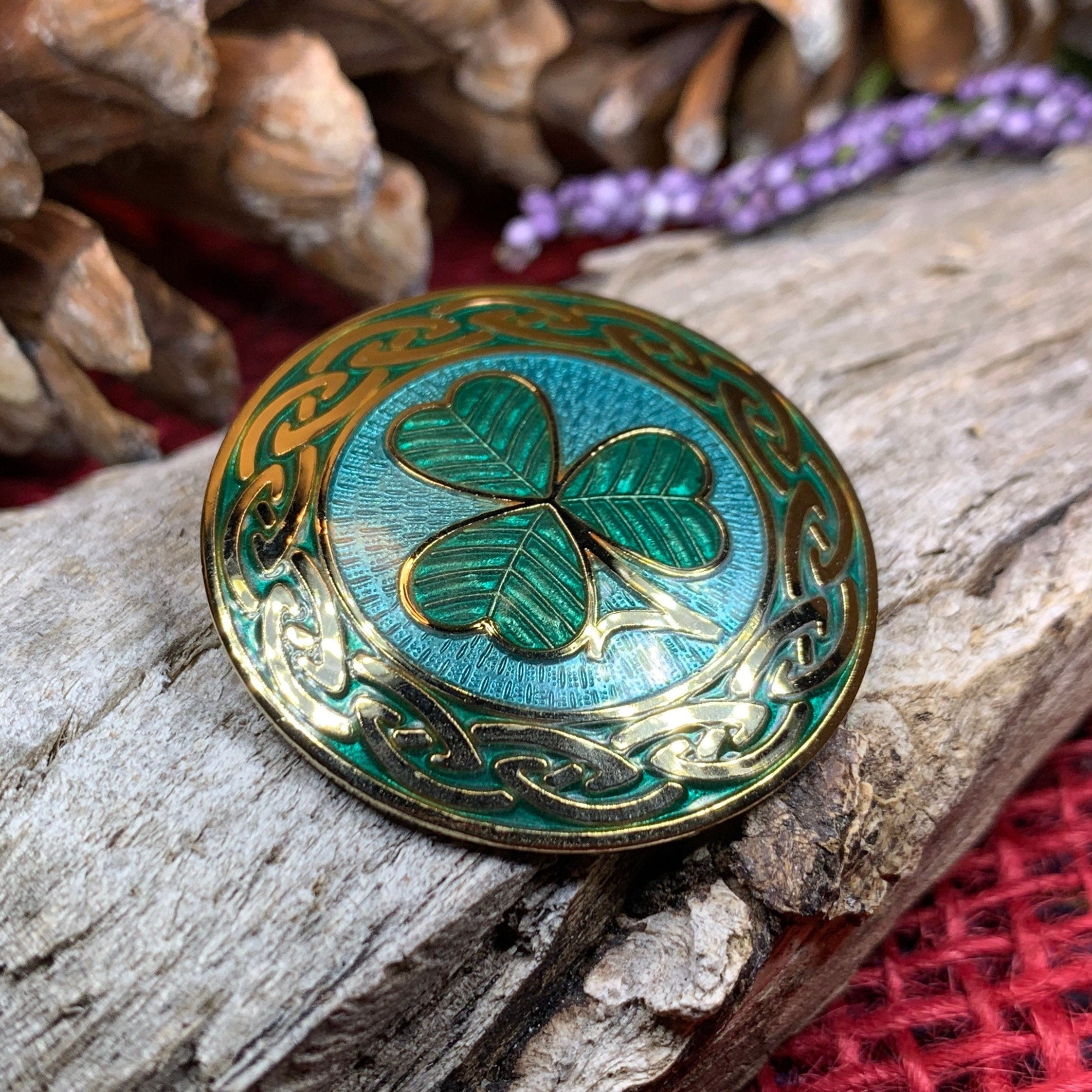 Celtic Shamrock Enamel Brooch