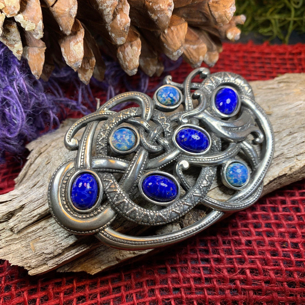 Lapis Blue Celtic Dragon Brooch