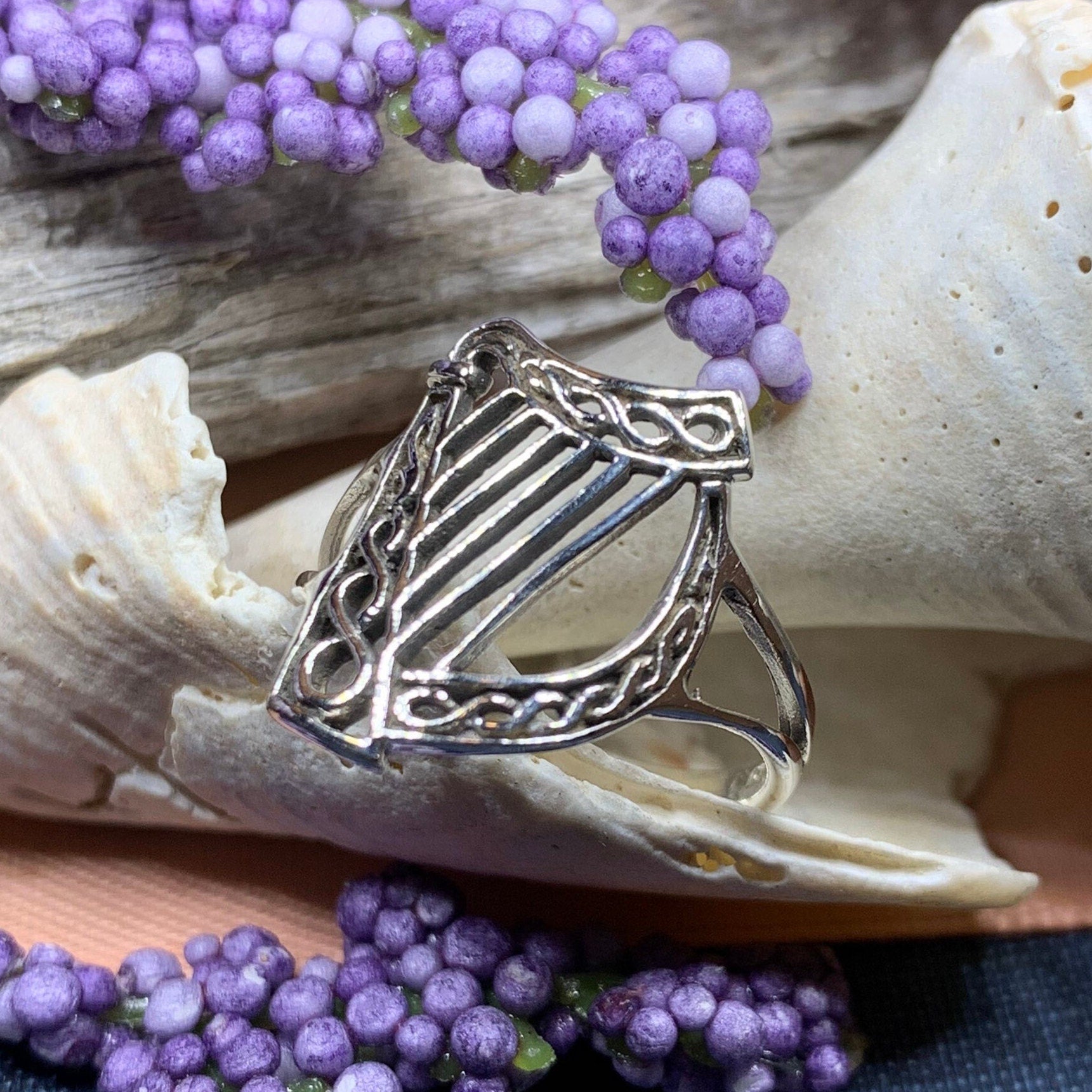 Green Isle Celtic Harp Ring