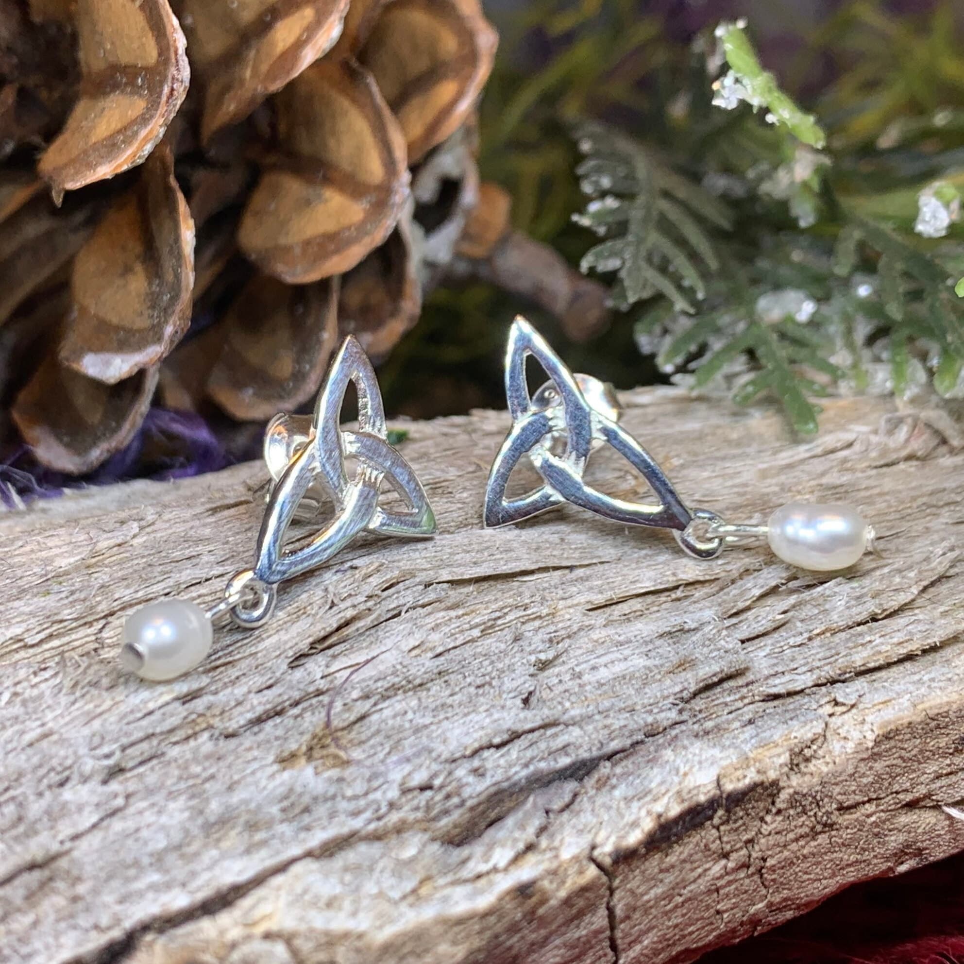 Katina Celtic Knot Pearl Earrings