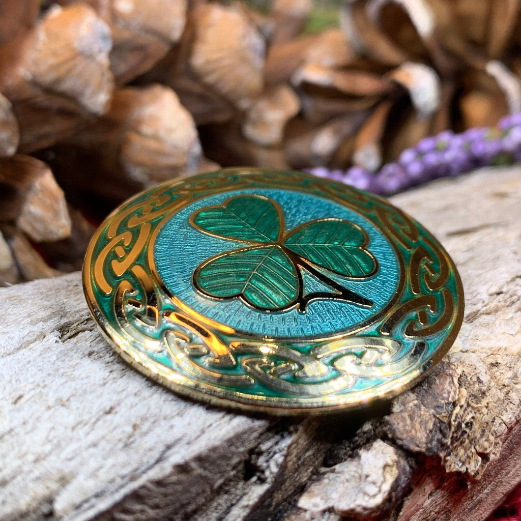 Celtic Shamrock Enamel Brooch
