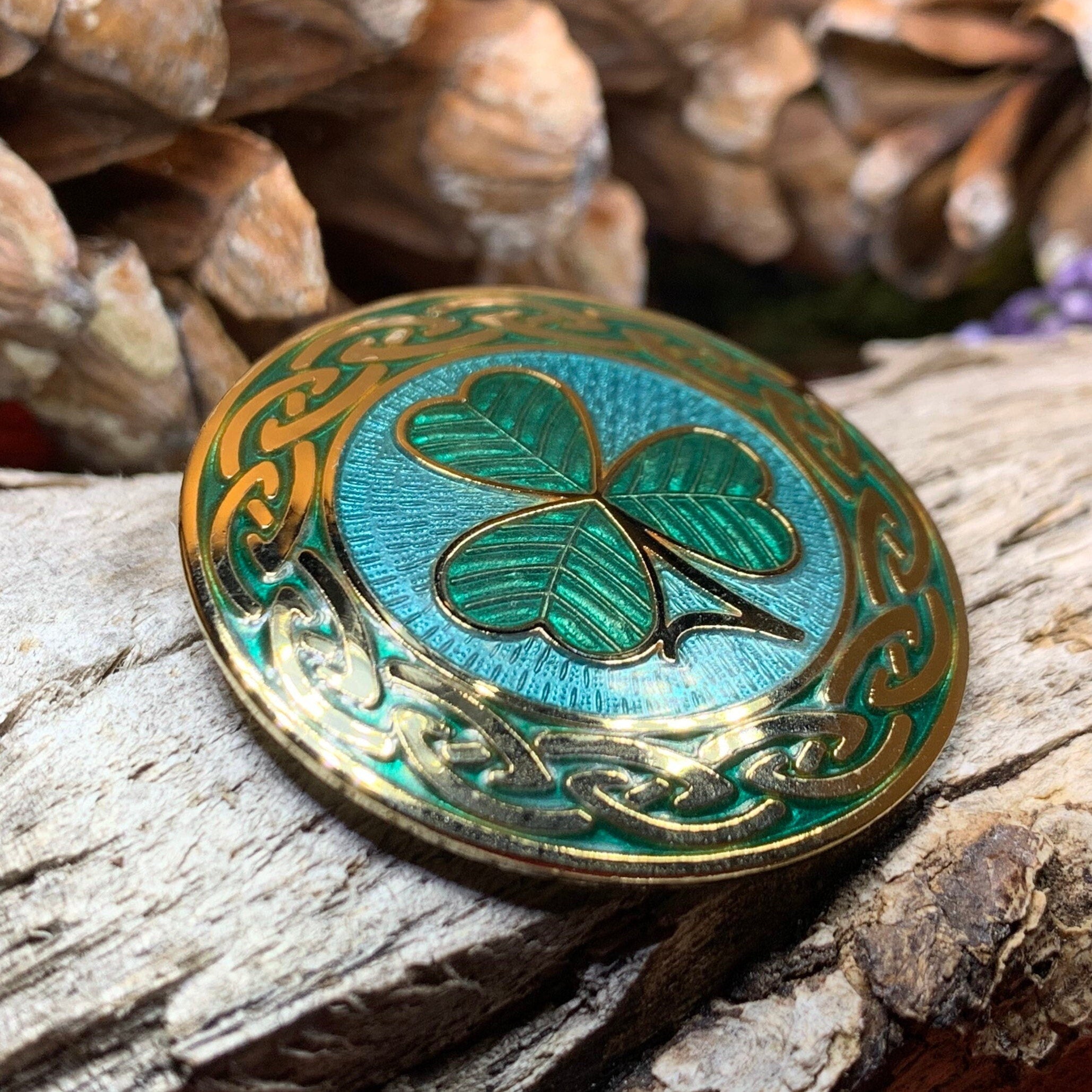 Celtic Shamrock Enamel Brooch