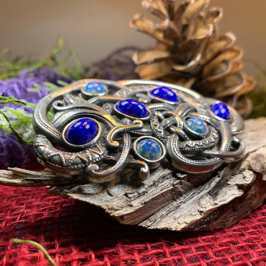Lapis Blue Celtic Dragon Brooch