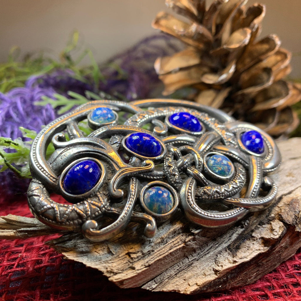 Lapis Blue Celtic Dragon Brooch