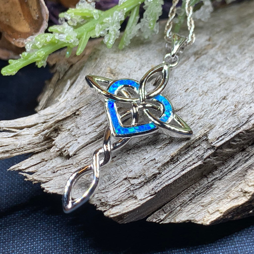 Aurora Opal Celtic Cross Necklace