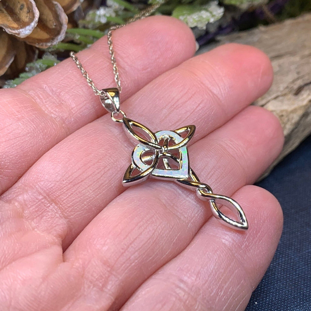 Aurora Opal Celtic Cross Necklace