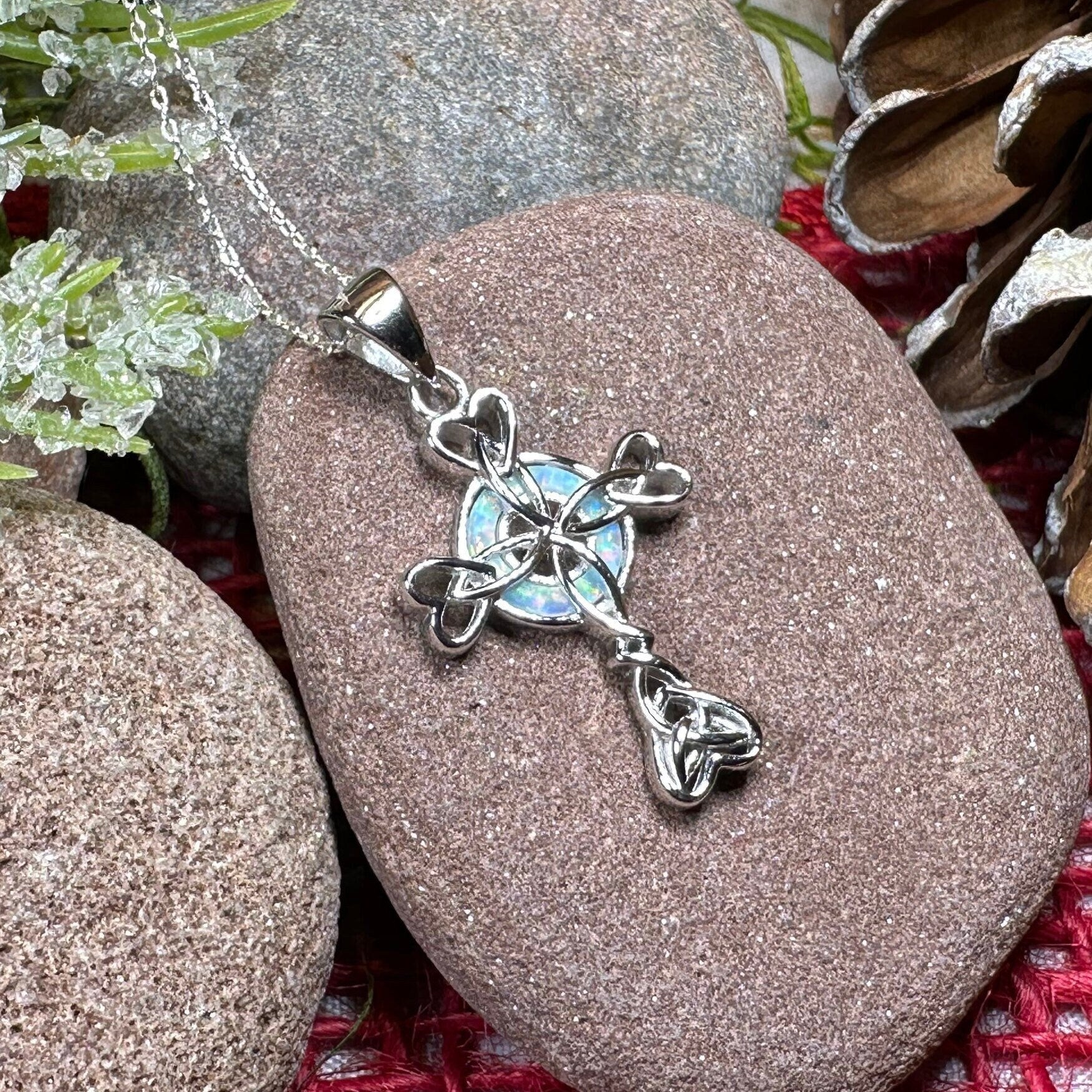 Gaelle Celtic Cross Opal Necklace