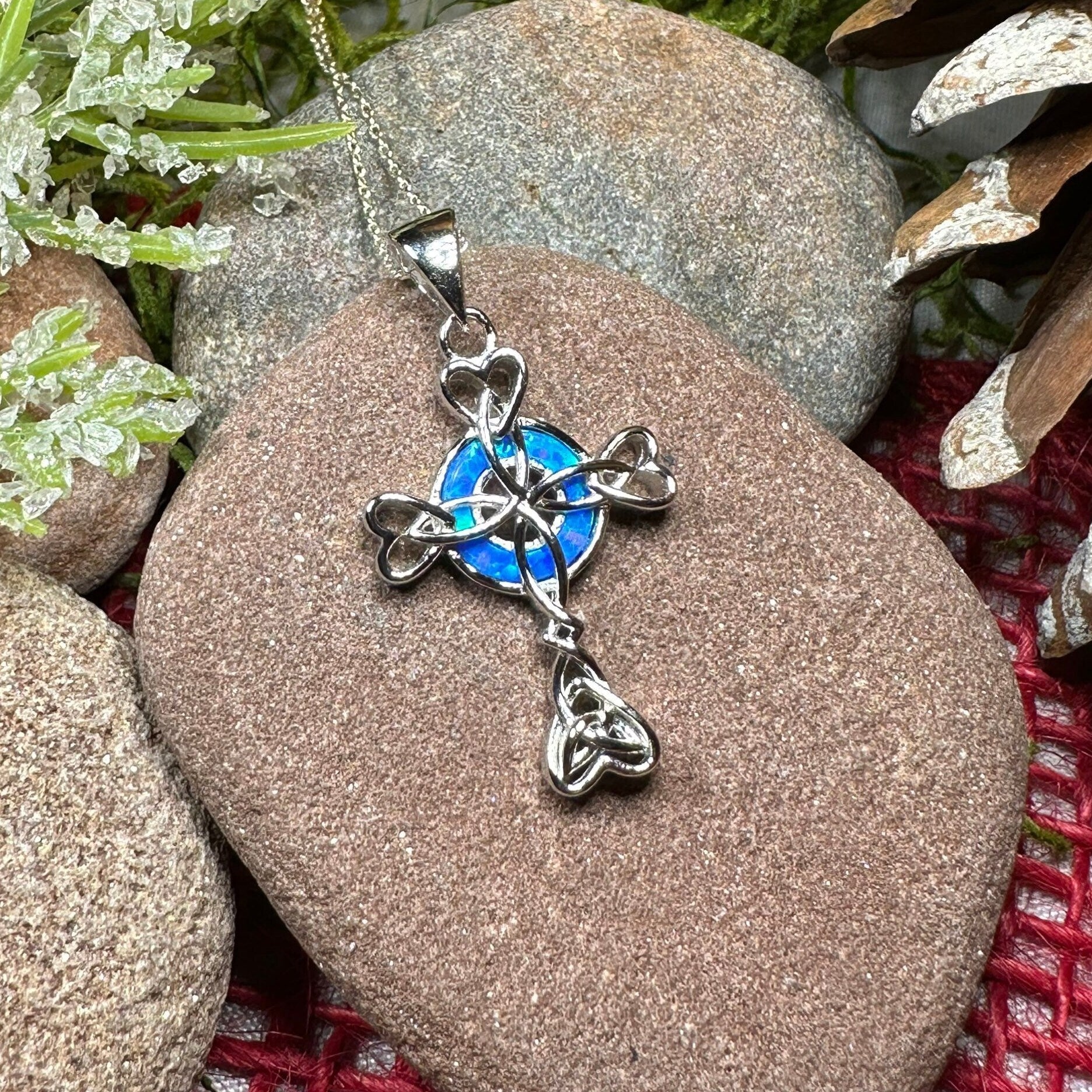 Gaelle Celtic Cross Opal Necklace