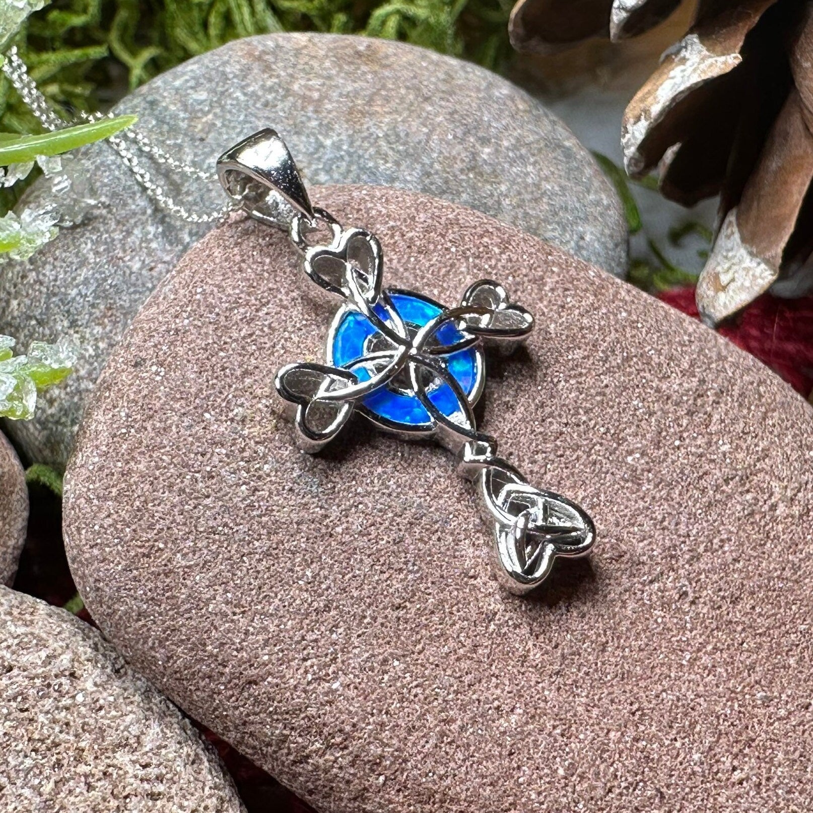 Gaelle Celtic Cross Opal Necklace