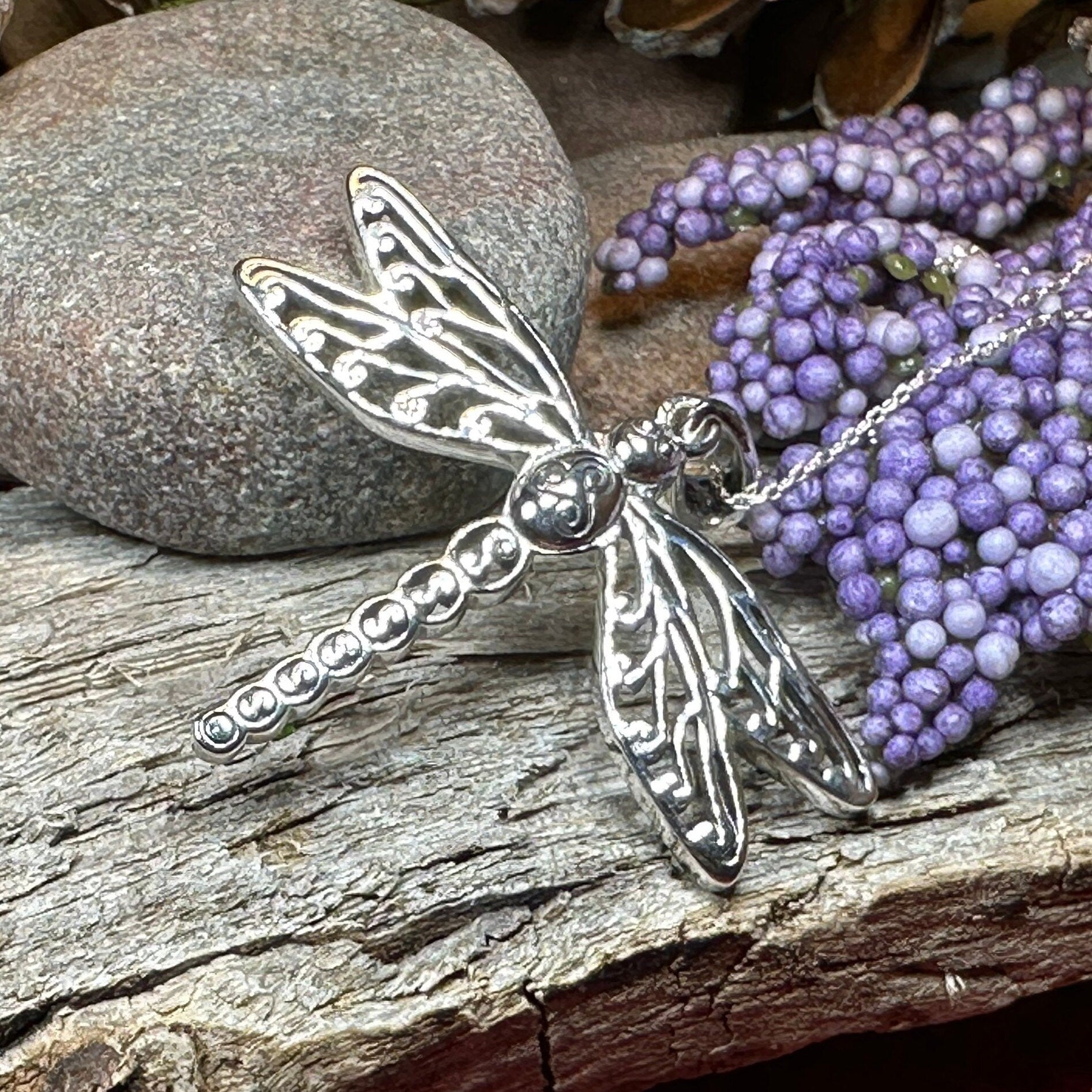 Triple Spiral Dragonfly Necklace