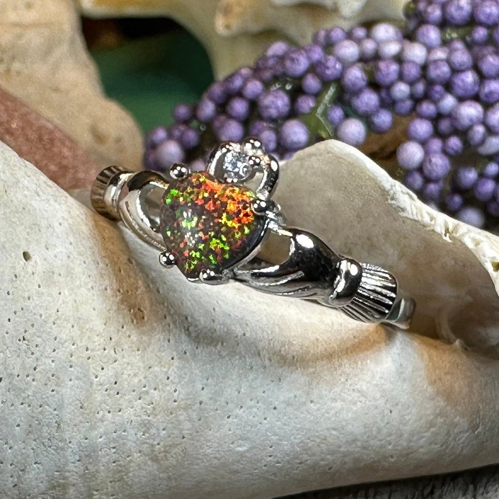 Black Opal Claddagh Ring