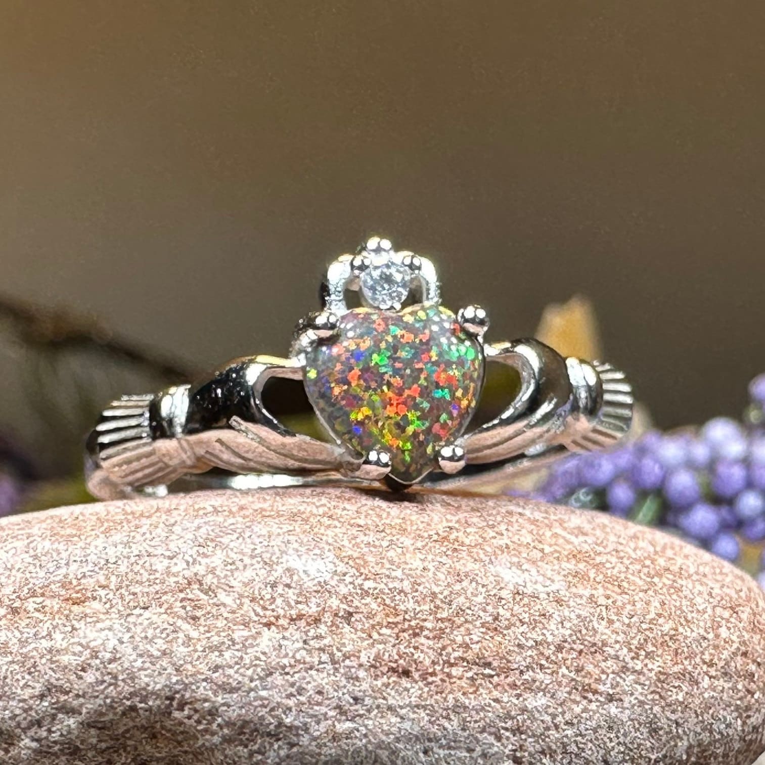 Black Opal Claddagh Ring