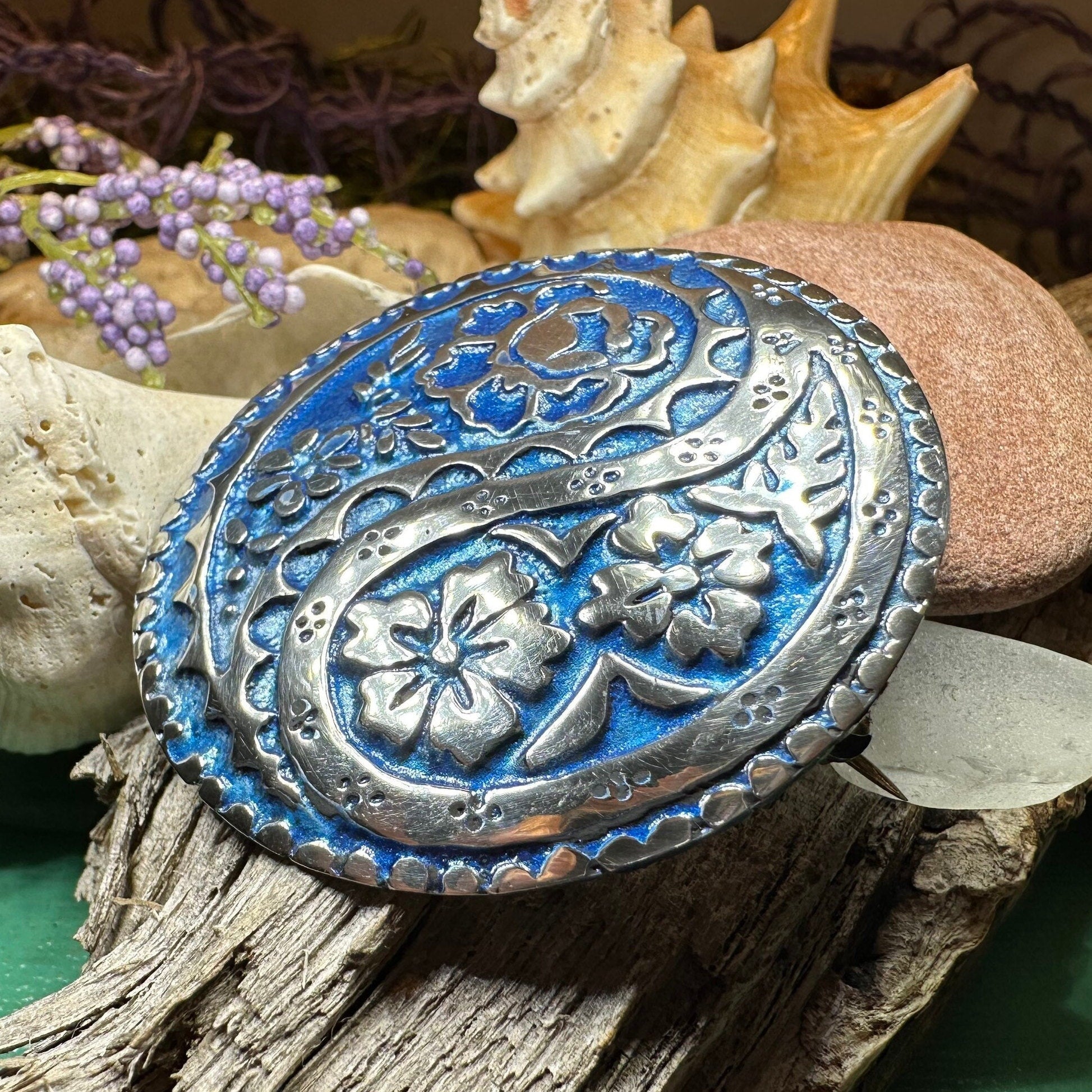 Blue Paisley Celtic Brooch