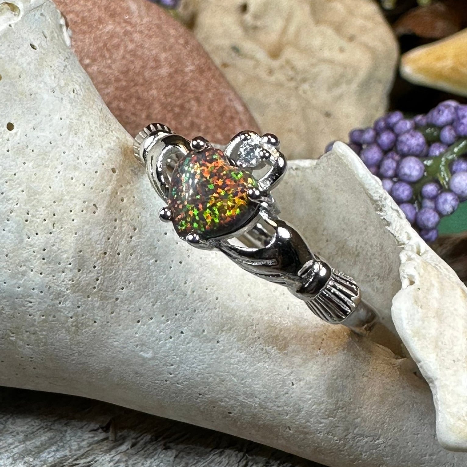 Black Opal Claddagh Ring