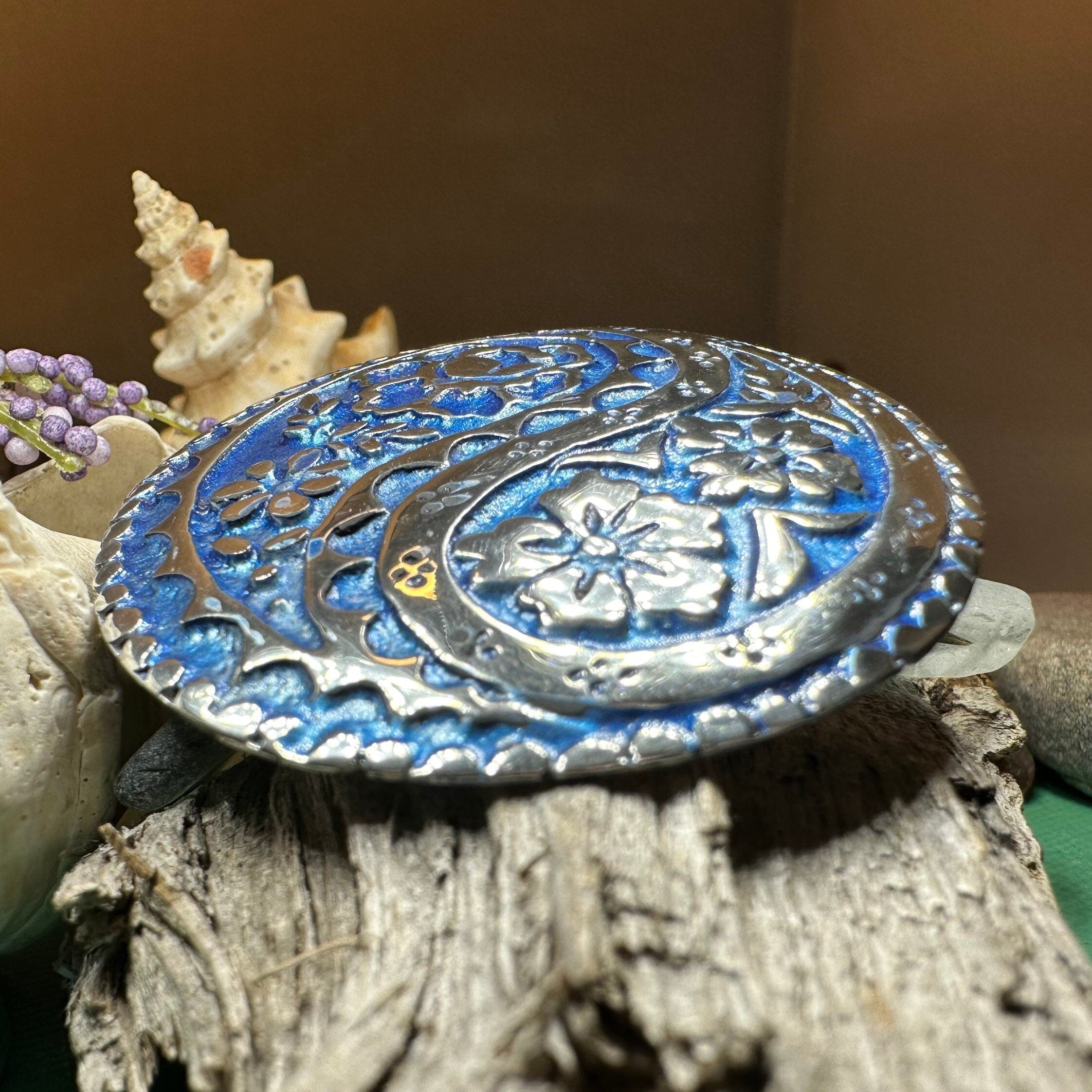 Blue Paisley Celtic Brooch