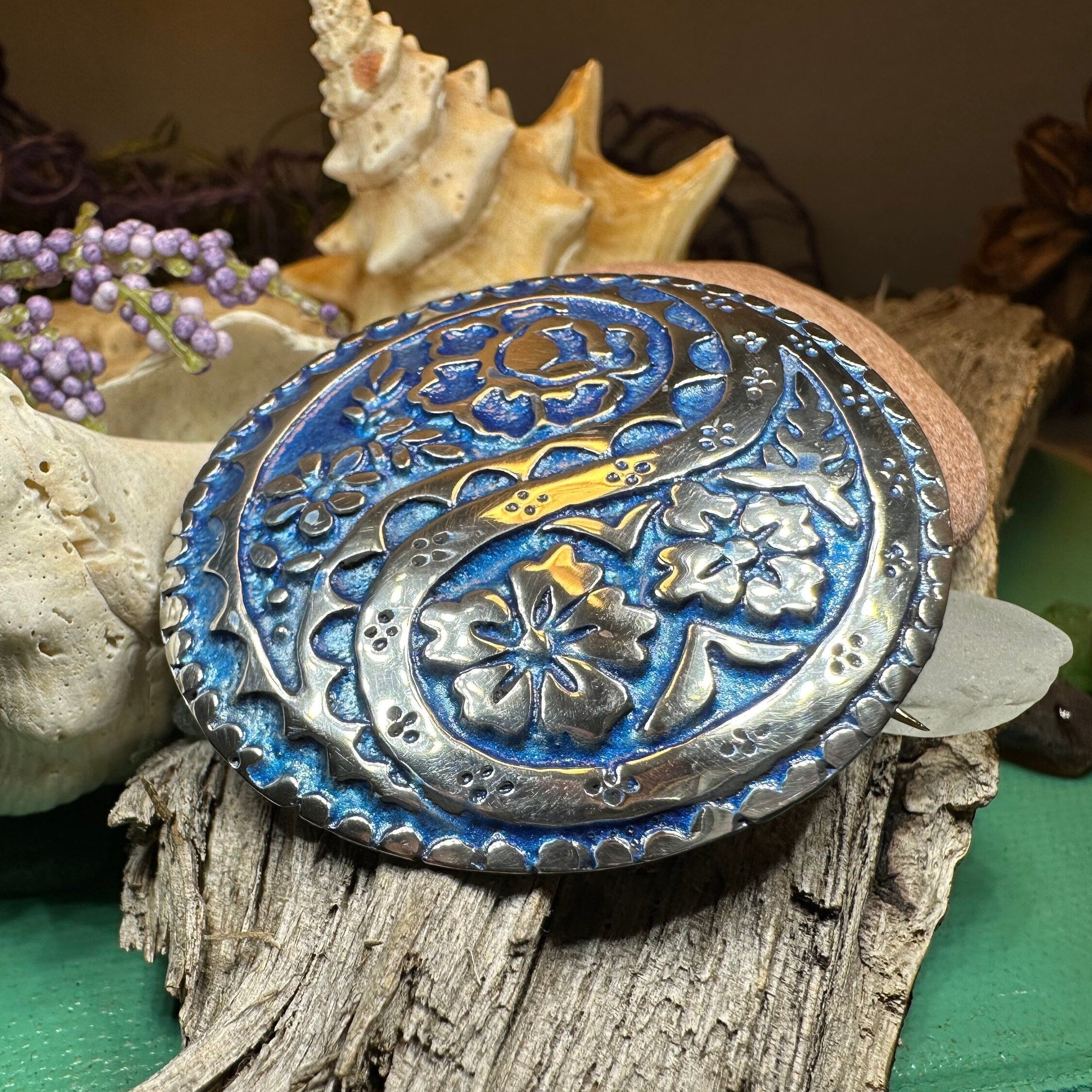 Blue Paisley Celtic Brooch