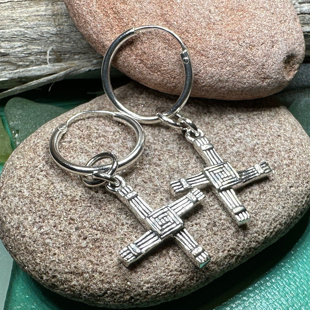 Saint Brigid's Cross Hoop Earrings