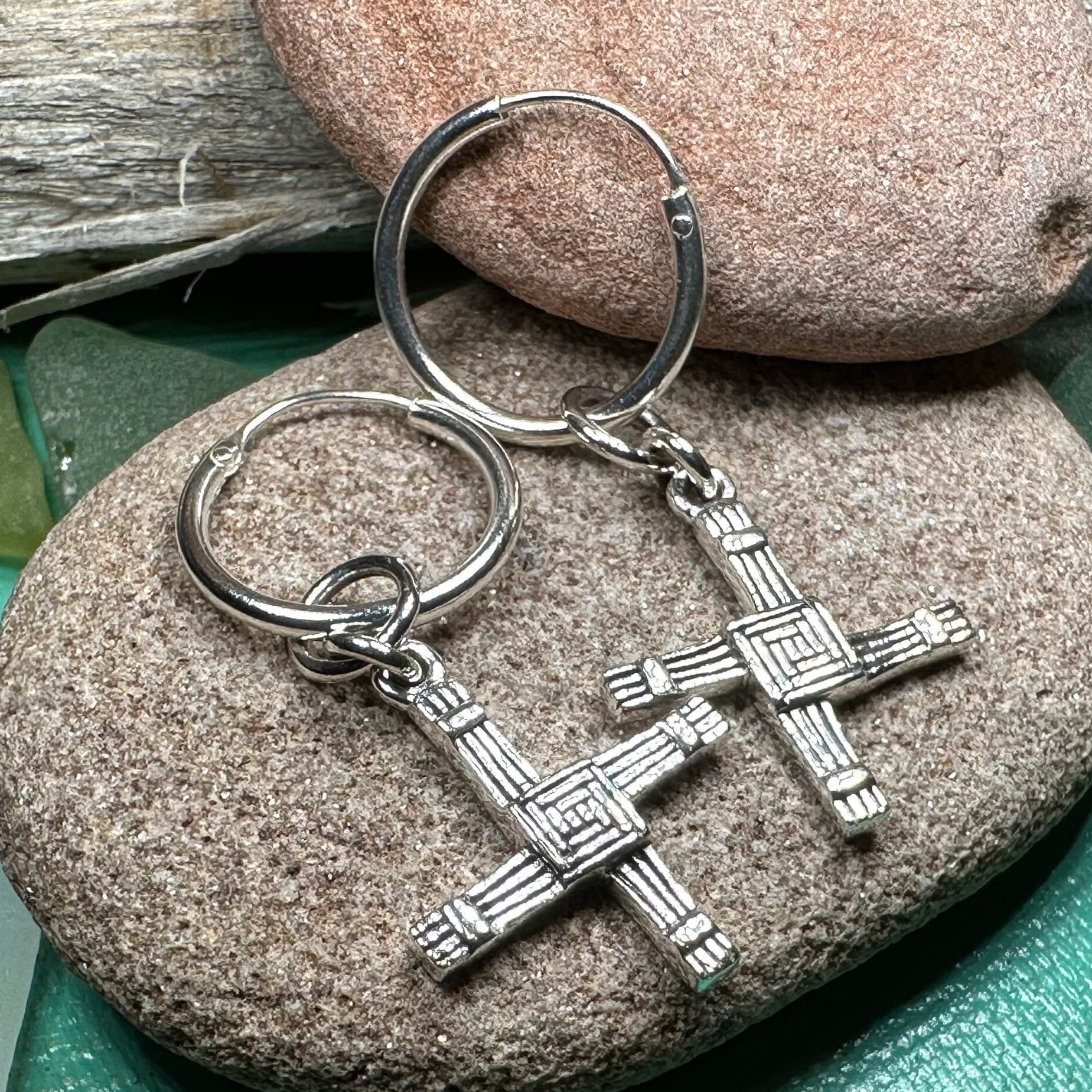 Saint Brigid's Cross Hoop Earrings