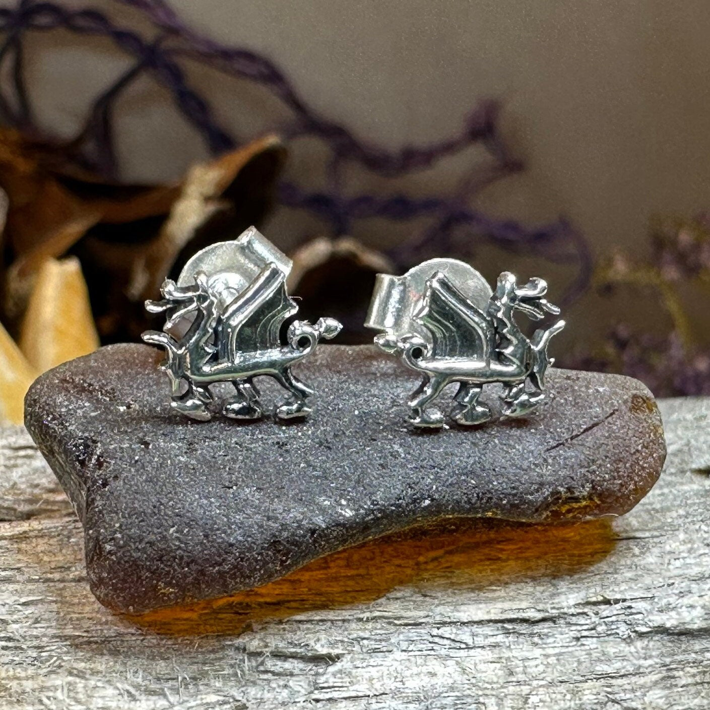Petite Welsh Dragon Stud Earrings