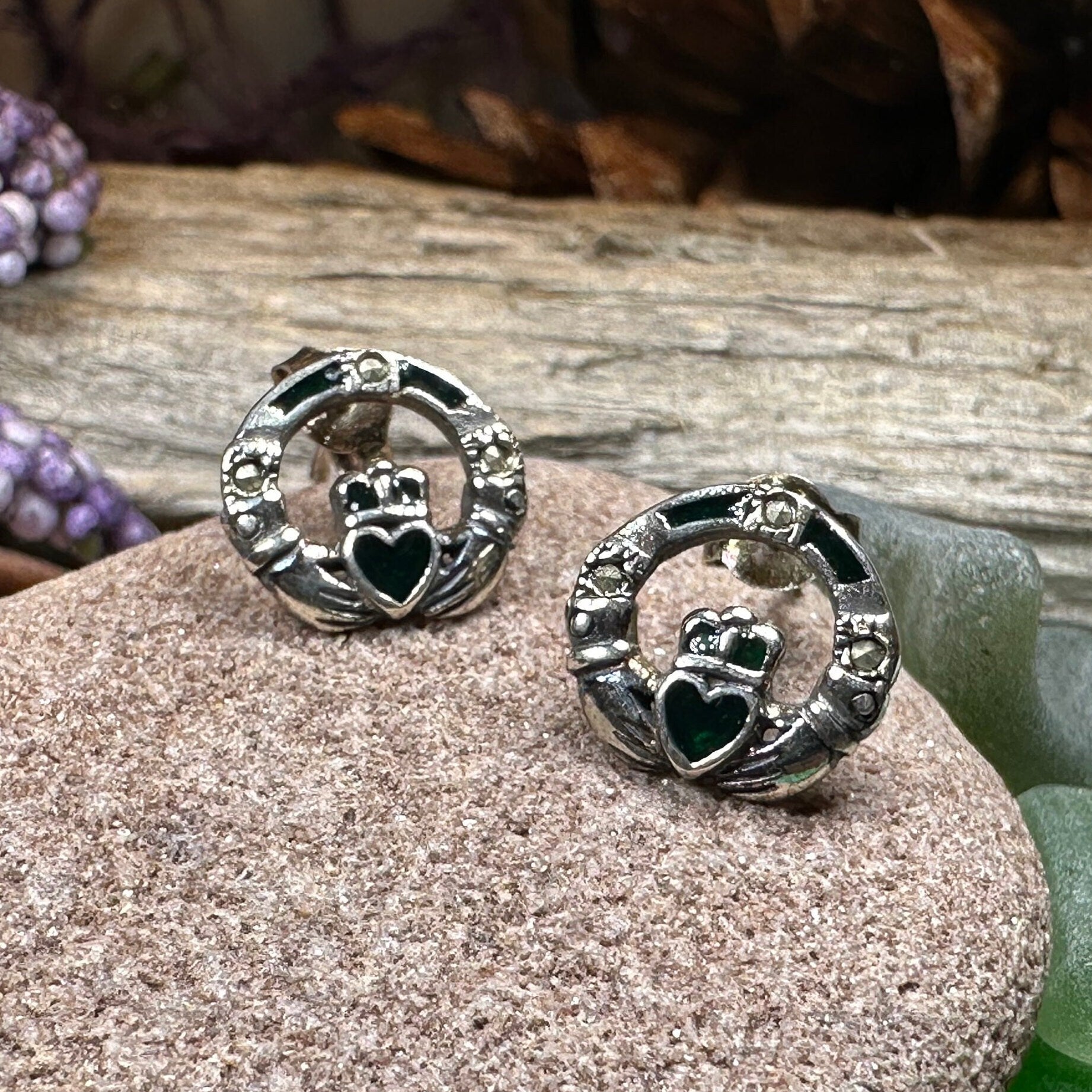Irish Claddagh Stud Earrings