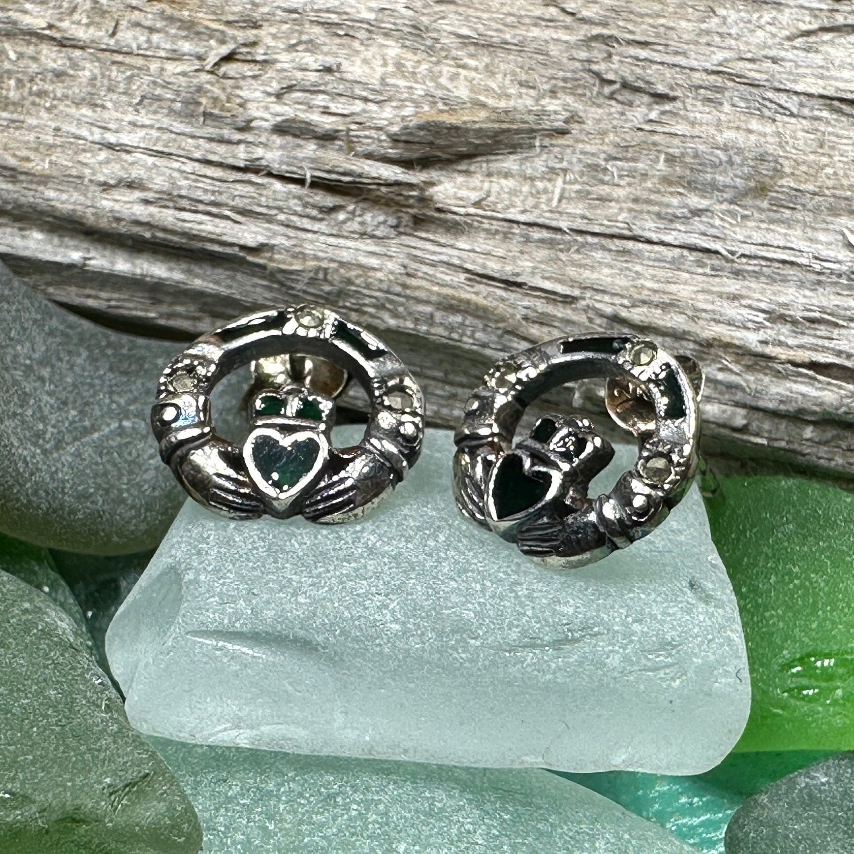 Irish Claddagh Stud Earrings