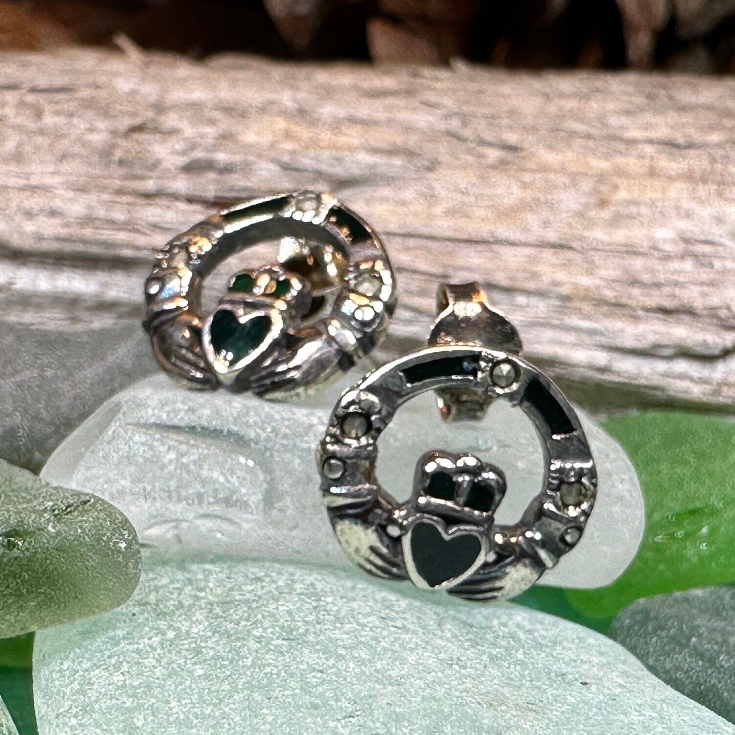 Irish Claddagh Stud Earrings