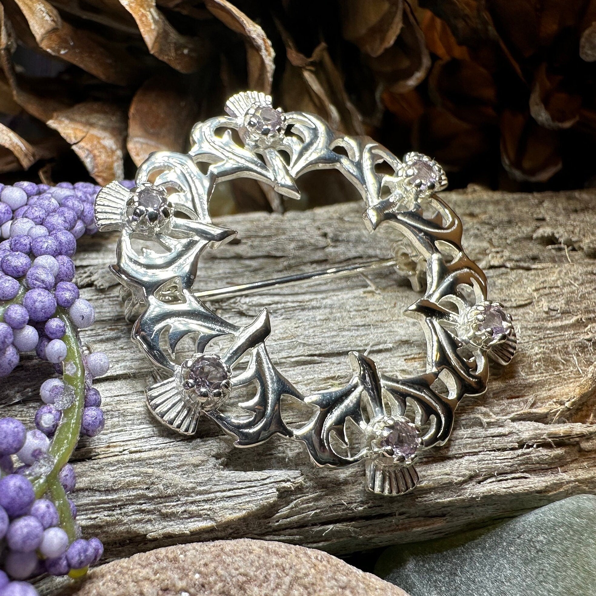 Arran Amethyst Thistle Brooch