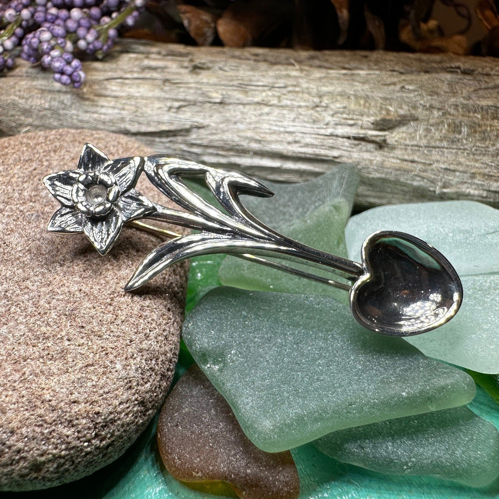 Welsh Daffodil Love Spoon Brooch