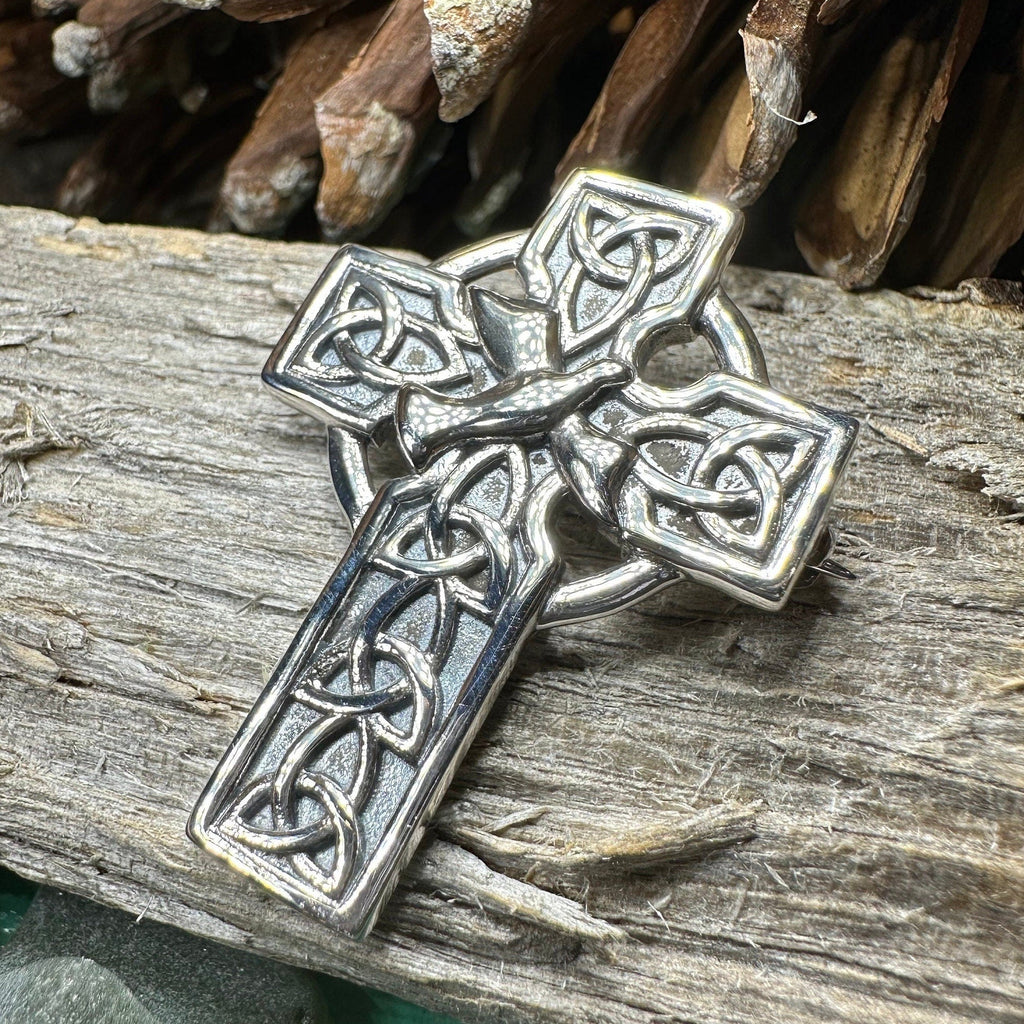 Celtic Cross Dove of Peace Brooch