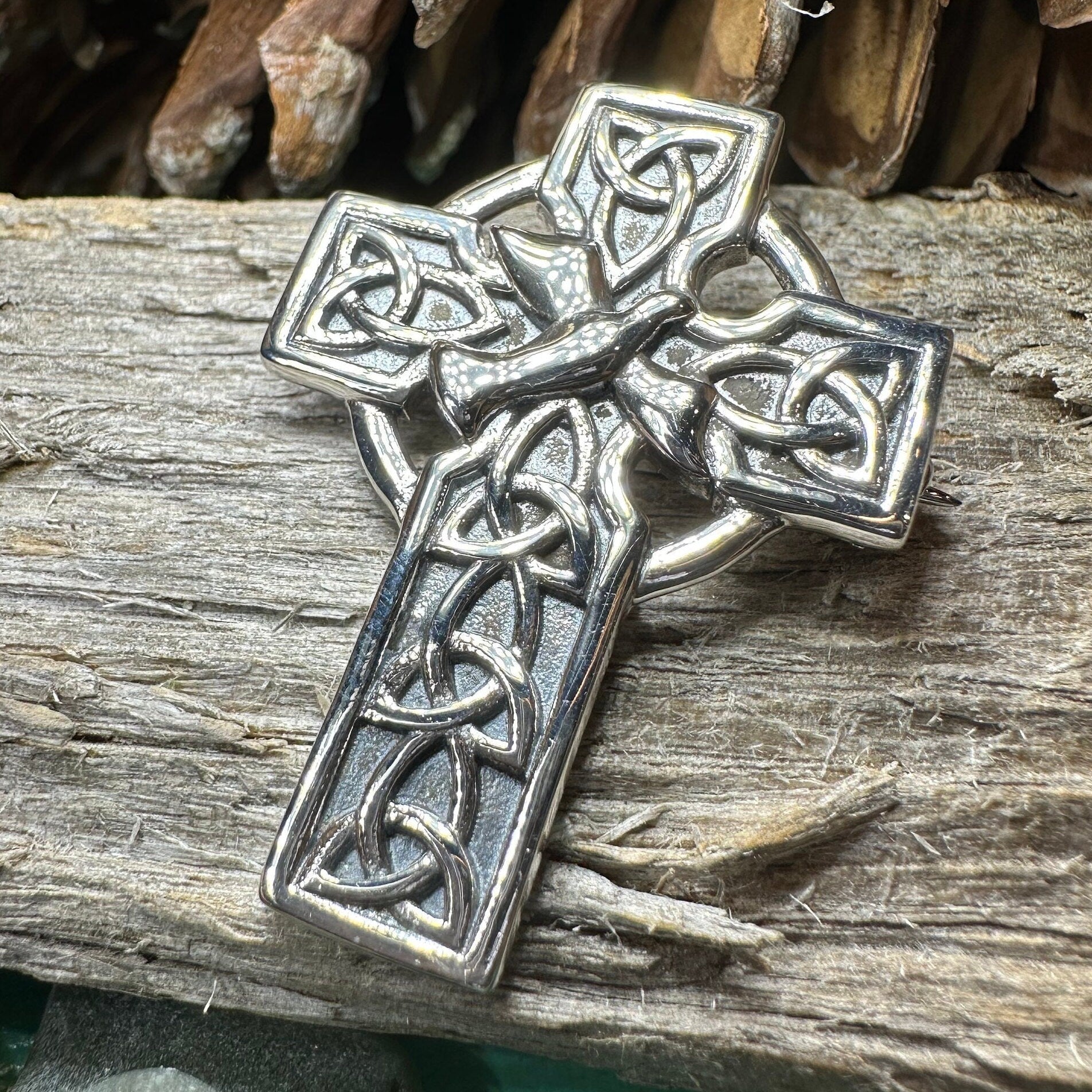Celtic Cross Dove of Peace Brooch