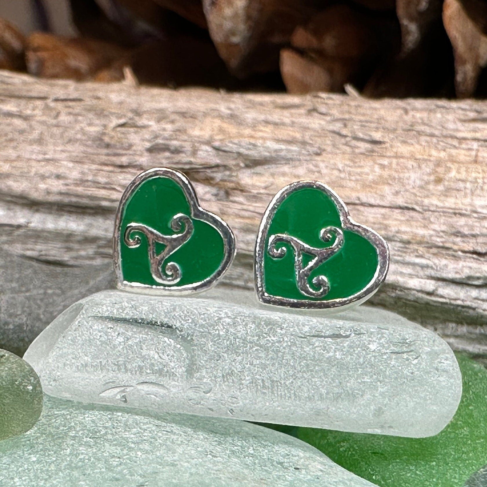 Green Celtic Spiral Earrings