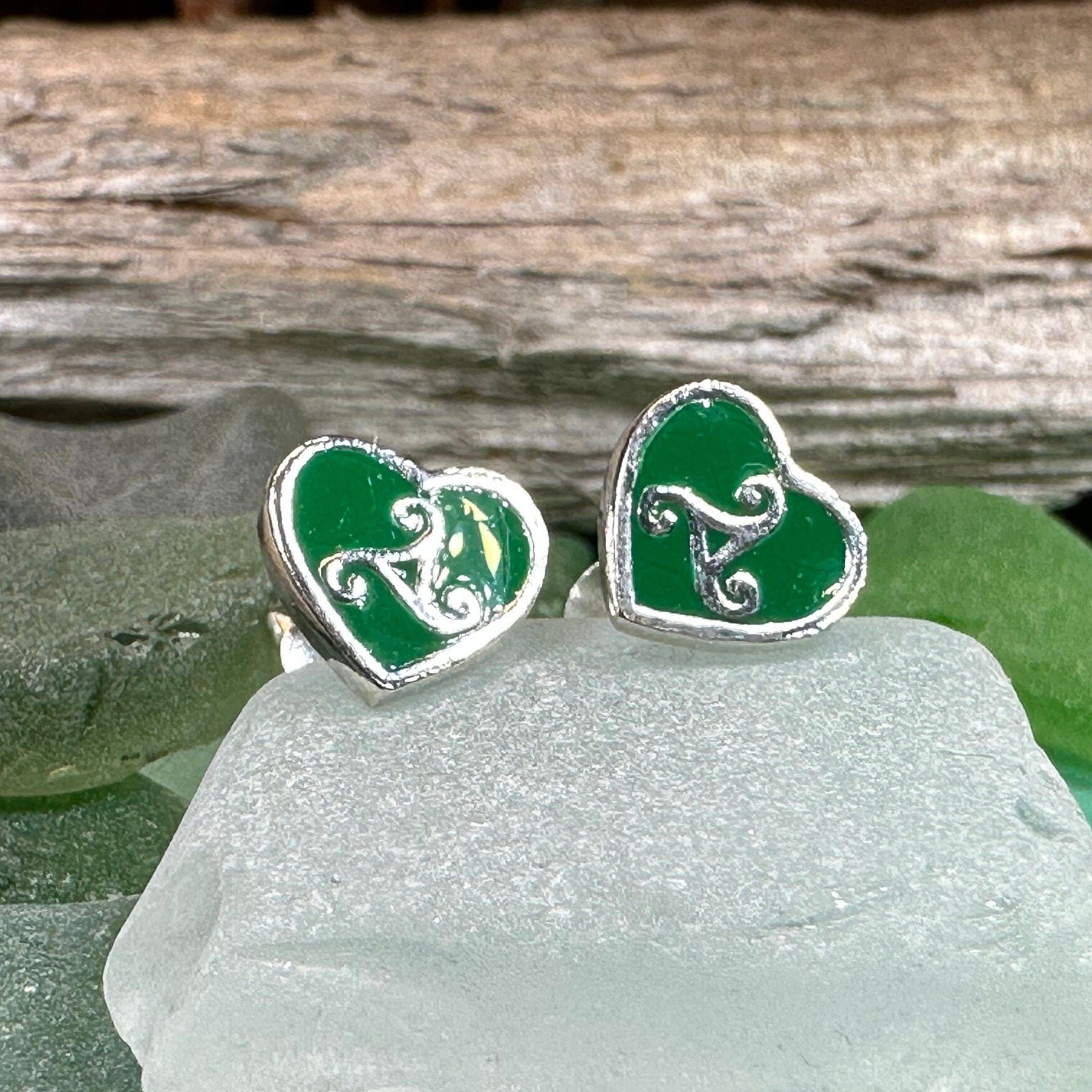 Green Celtic Spiral Earrings